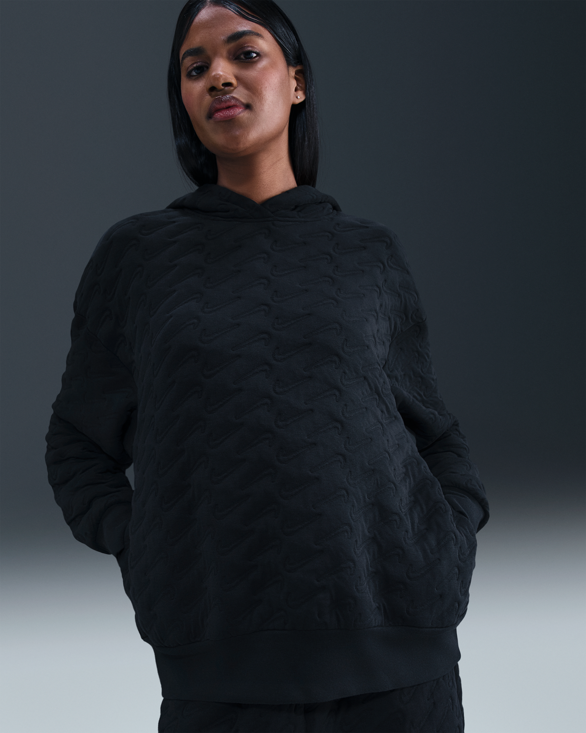 Sudadera con gorro sin cierre de jacquard holgada para mujer Nike Sportswear Phoenix Fleece - Negro/Antracita