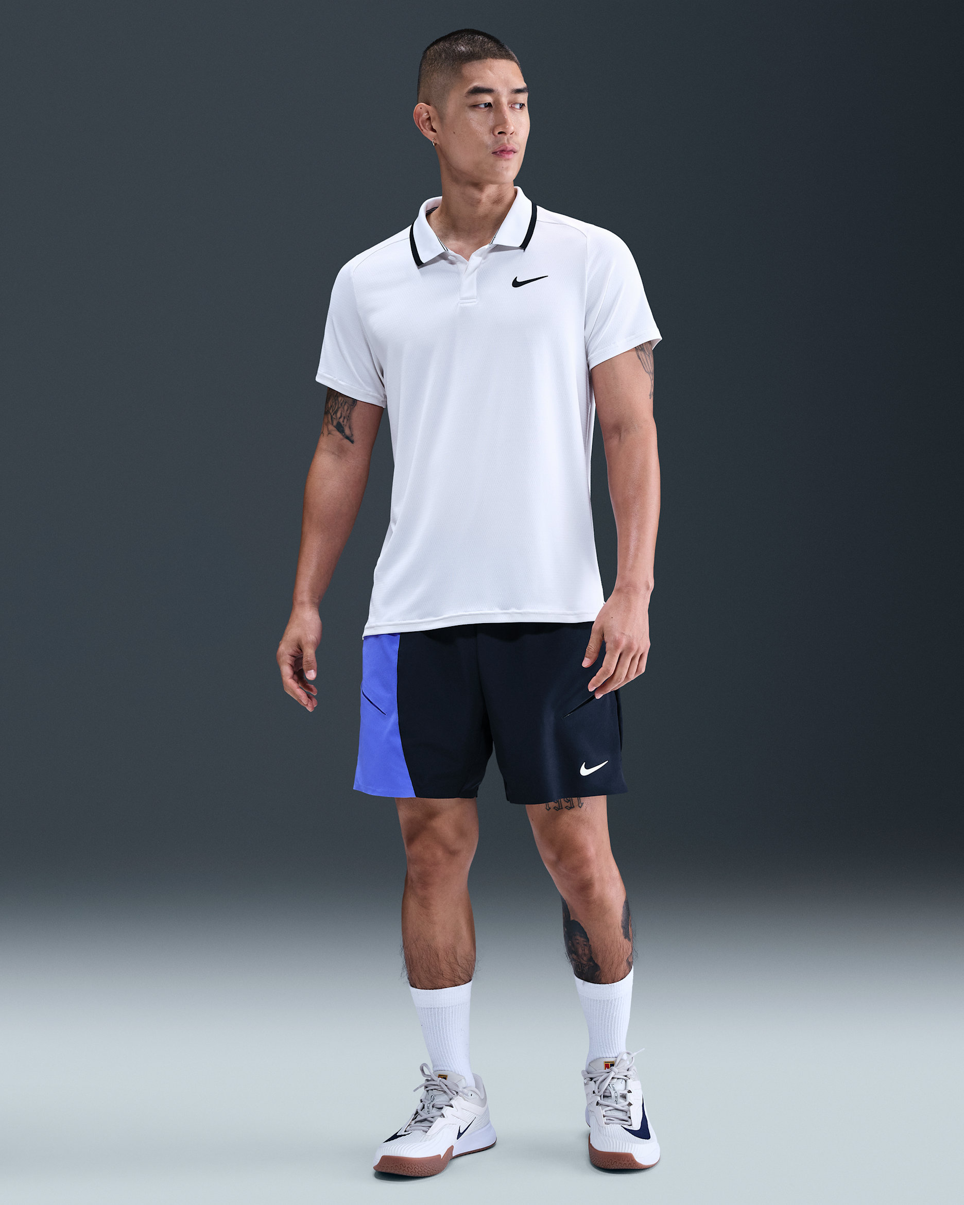 Shorts Dri-FIT para hombre NikeCourt Slam - Obsidiana oscuro/Zafiro/Blanco