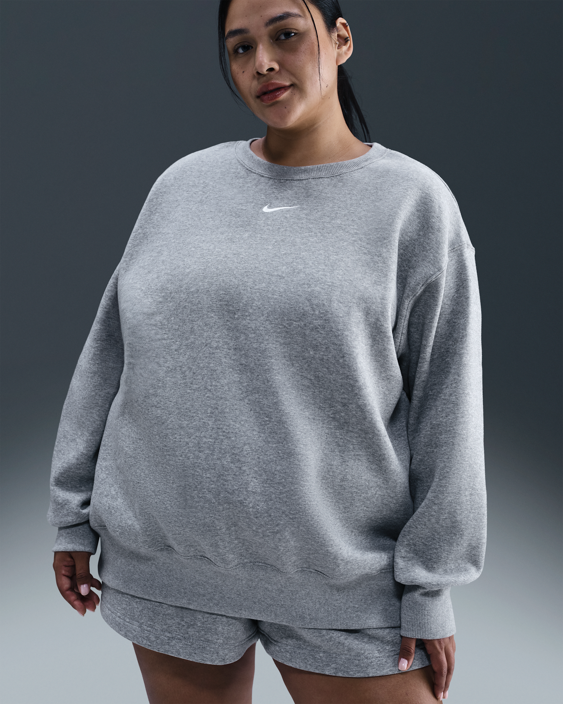 Nike Sportswear Phoenix Fleece Women's Oversized Crew-Neck Sweatshirt (Plus Size) - Dark Grey Heather/Sail