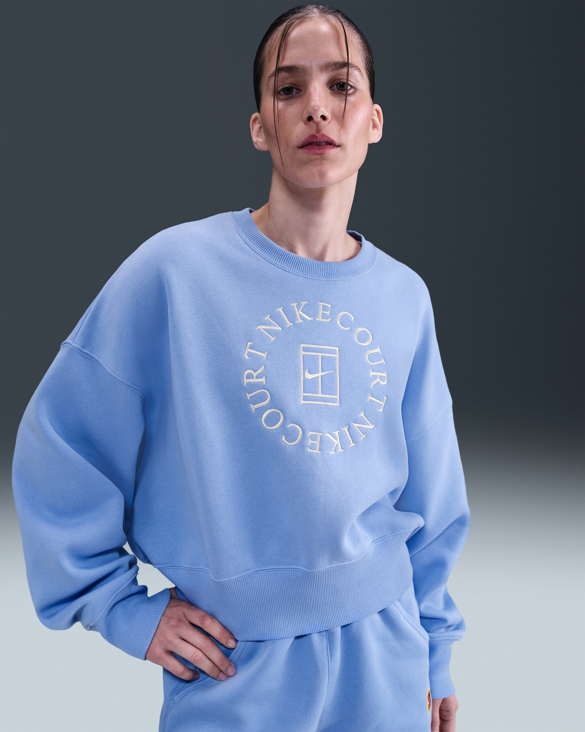 Sudadera de cuello redondo extraoversized para mujer Nike Court Heritage Phoenix Fleece - Royal pulso/Azul cometa