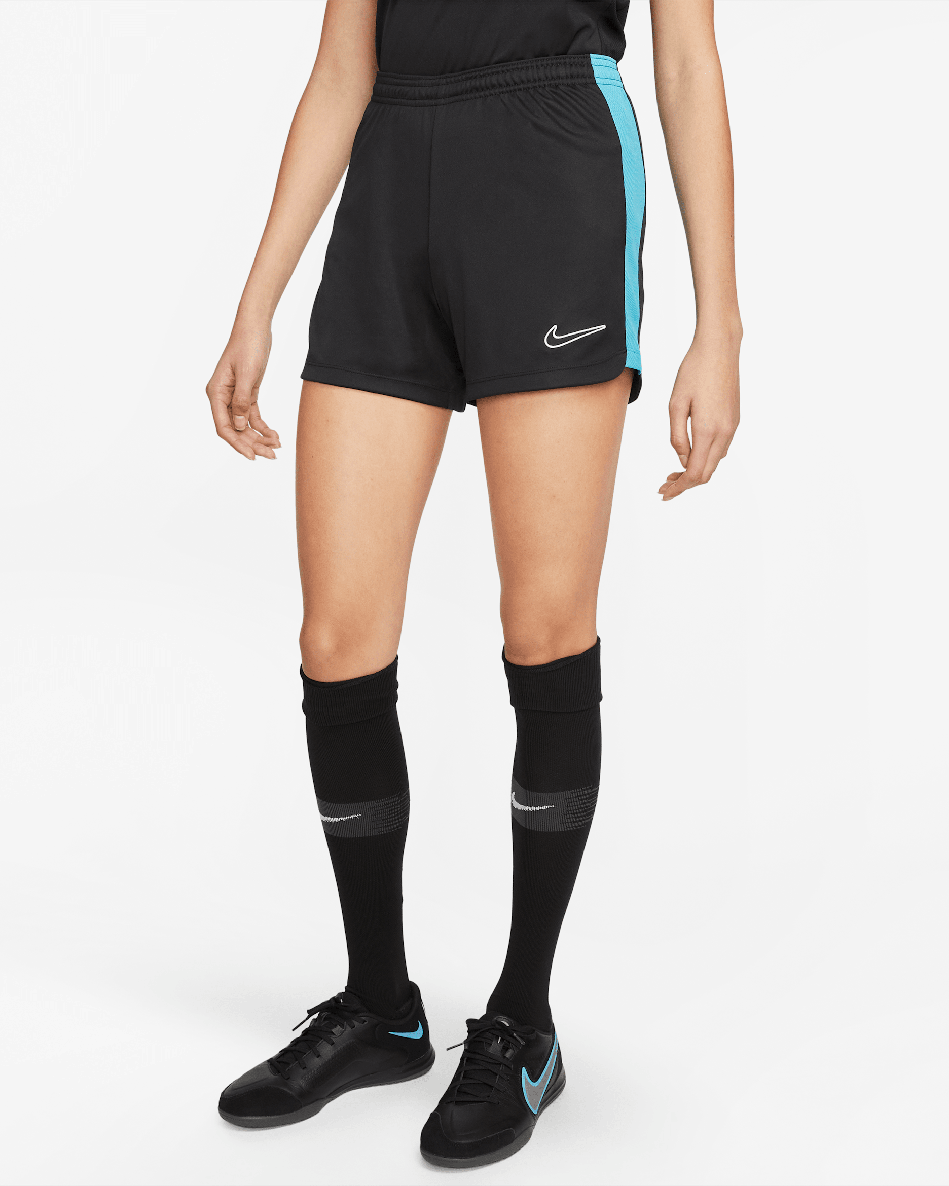 กางเกงฟุตบอลขาสั้นผู้หญิง Nike Dri-FIT Academy 23 - ดำ/Baltic Blue/ขาว