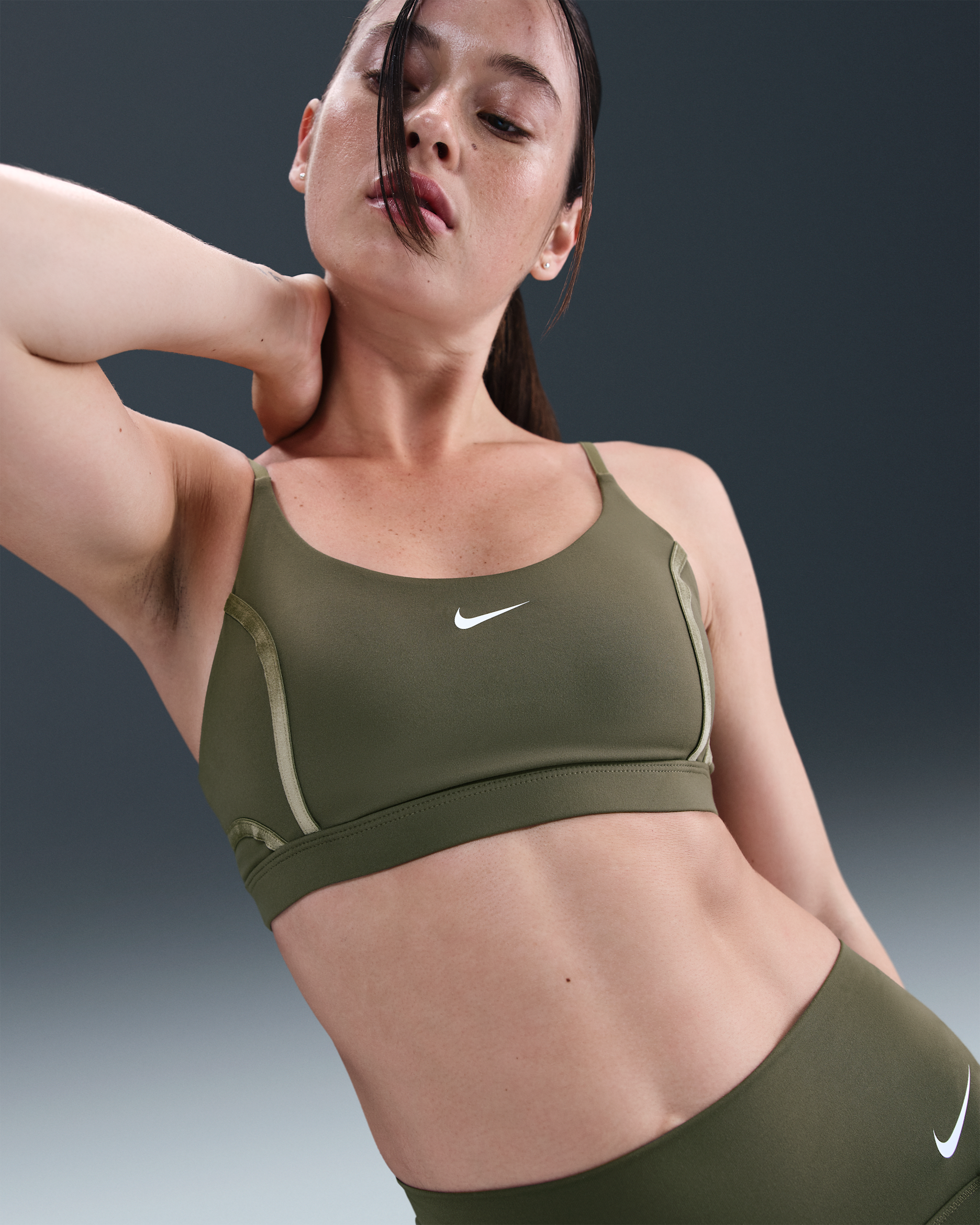 Nike One Women's Light-Support Padded Sports Bra - Medium Olive/White