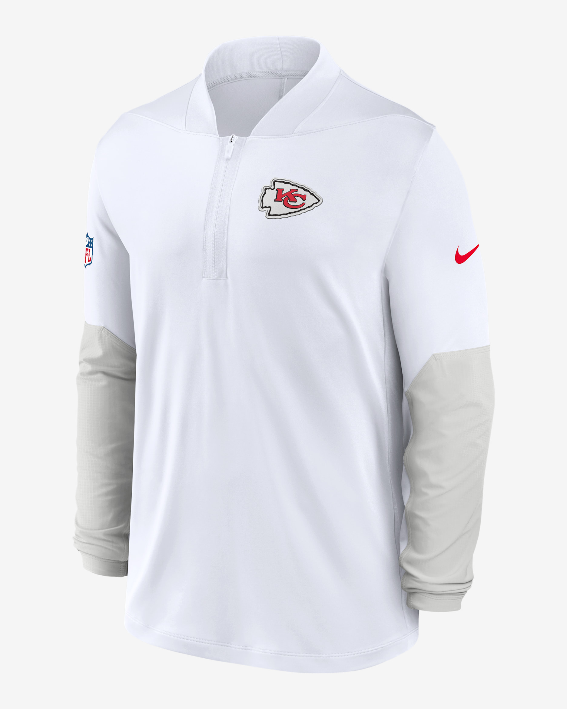 Playera Nike Dri-FIT de la NFL de medio cierre para hombre Kansas City Chiefs Feel the Pressure - Blanco