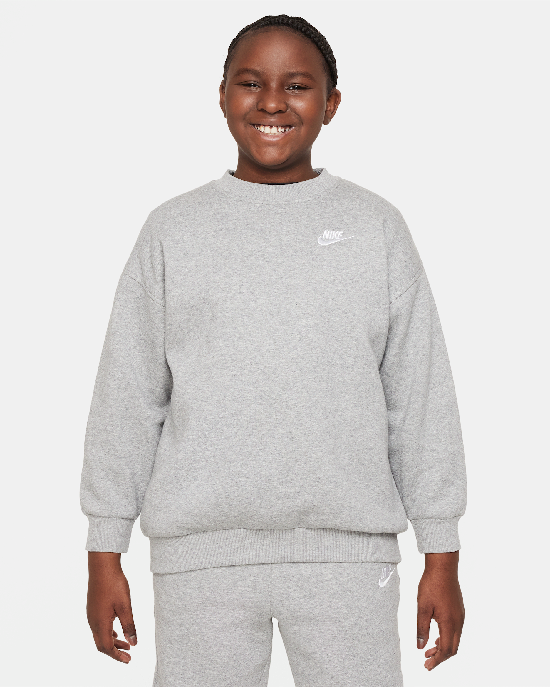 Sudadera oversized para niños talla grande Nike Sportswear Club Fleece (talla amplia) - Gris oscuro jaspeado/Blanco