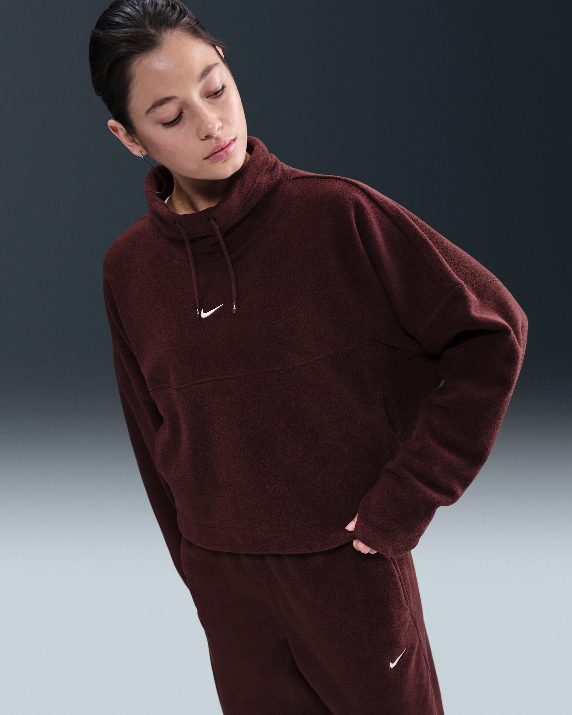 Nike One Therma-FIT-overdel til kvinder - Burgundy Crush/hvid