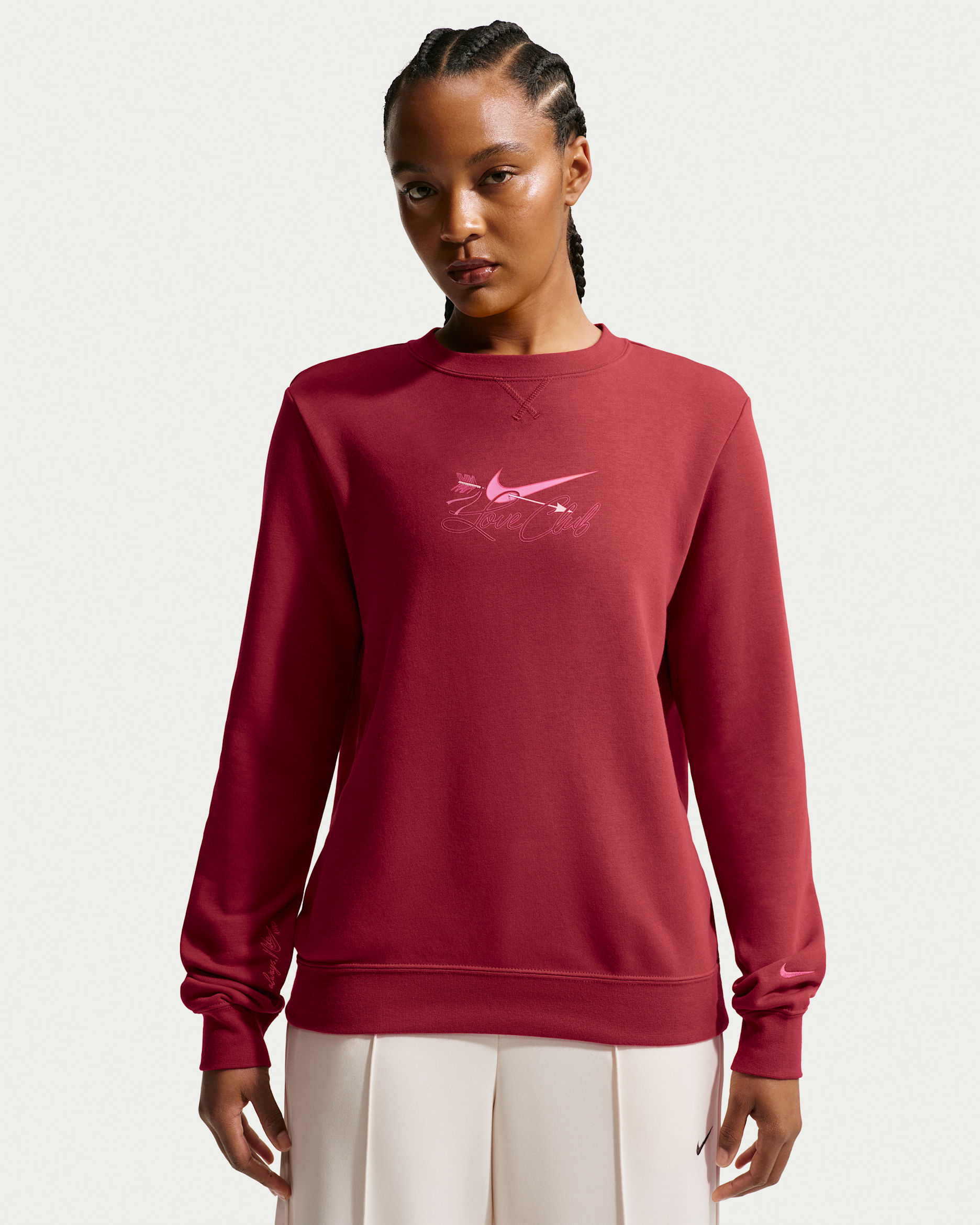 Nike Sportswear Club Fleece Women's Crew-Neck Sweatshirt - Team Crimson/Rush Pink