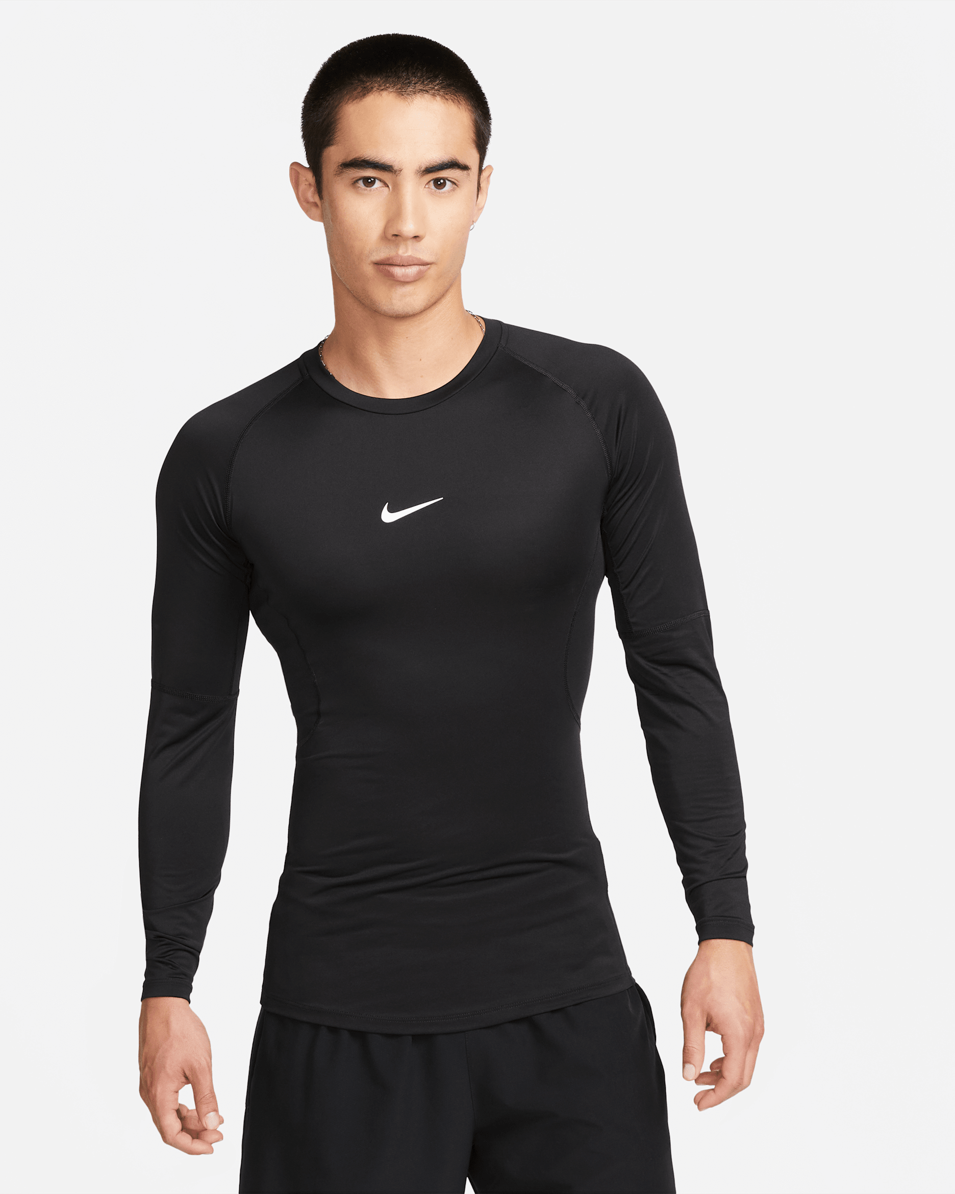 Nike Pro Men's Dri-FIT Tight Long-Sleeve Fitness Top - Black/White