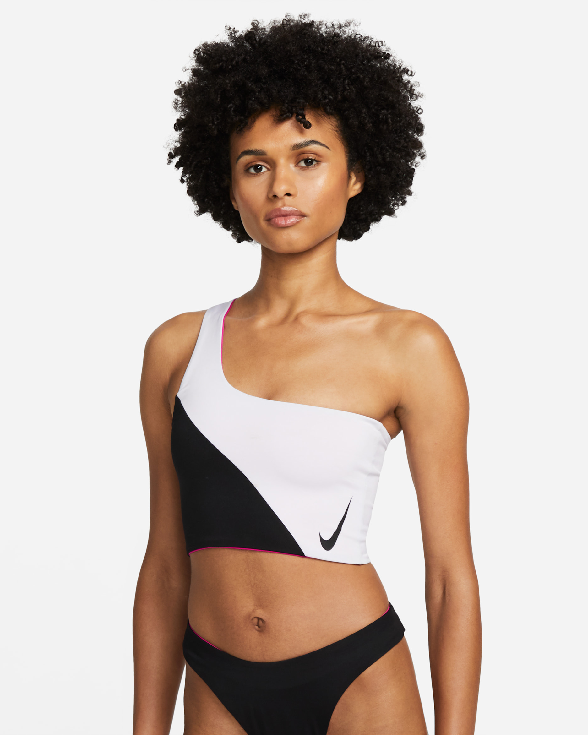 Top de bikini 3 en 1 Nike Color Block para mujer - Negro/Rosa óptimo/Blanco/Negro