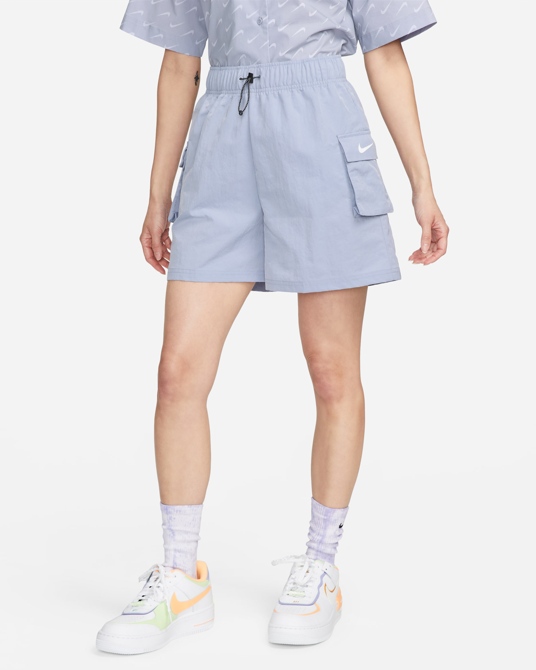 Nike Sportswear Essential Women's Woven High-Waisted Shorts - Indigo Haze/White