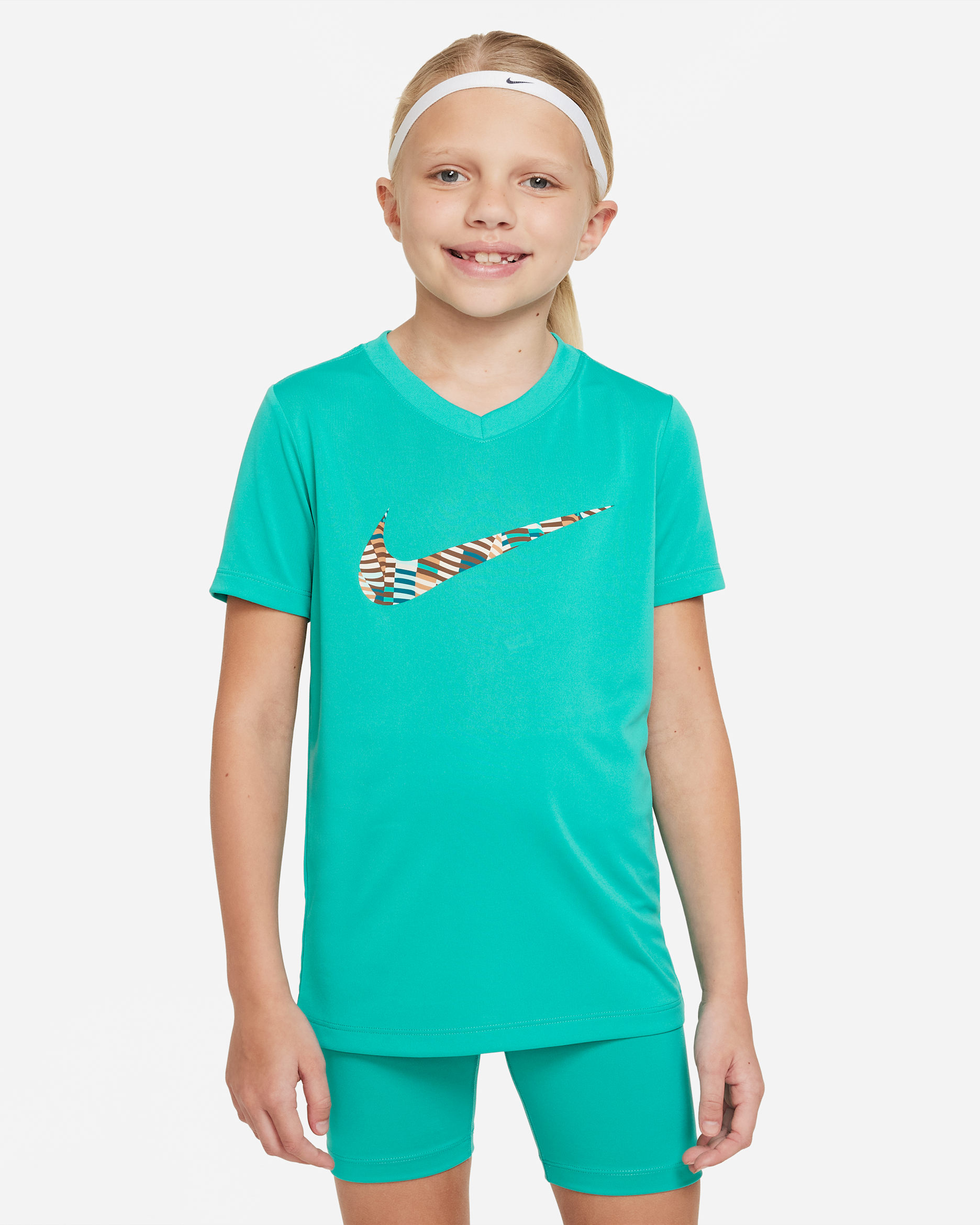 Nike Dri-FIT Older Kids' (Girls') V-Neck T-Shirt - Clear Jade II