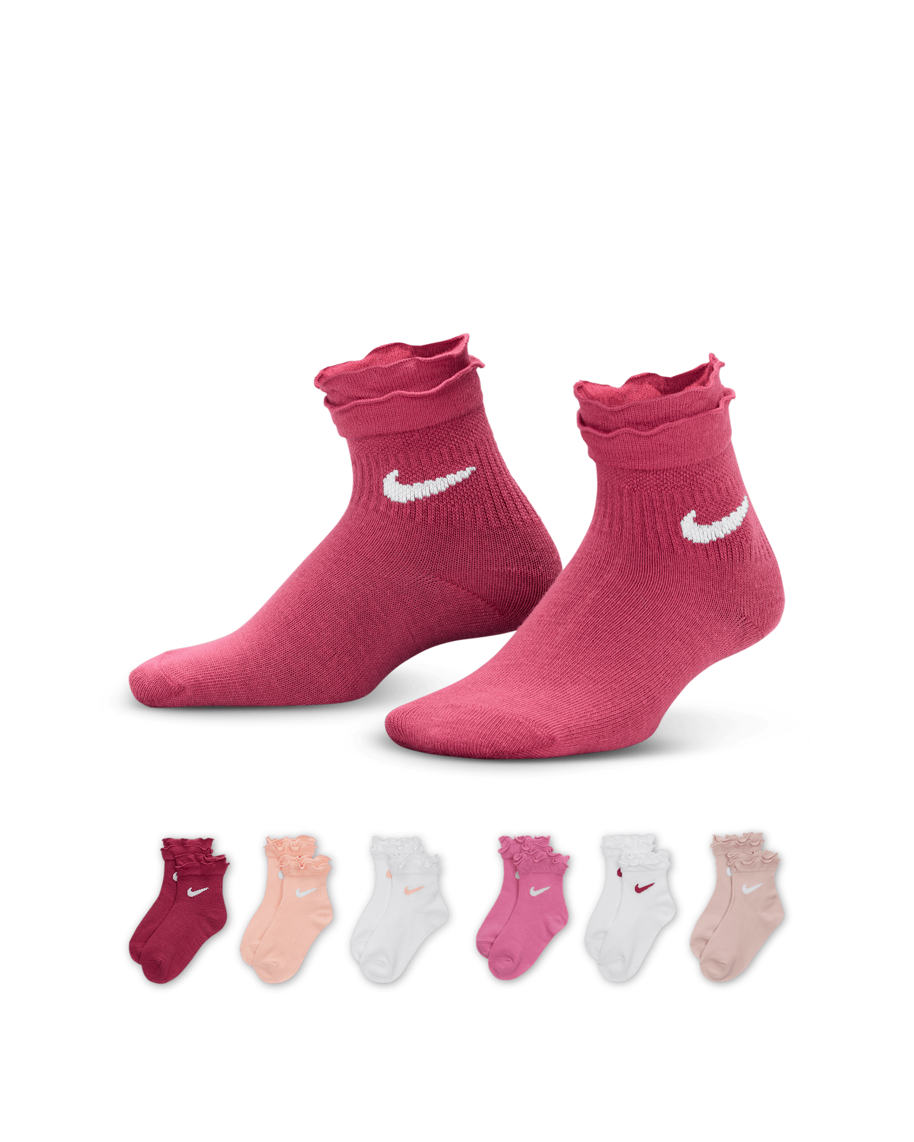 Nike Little Kids' Ruffle Ankle Socks (6 Pairs) - Sweet Beet