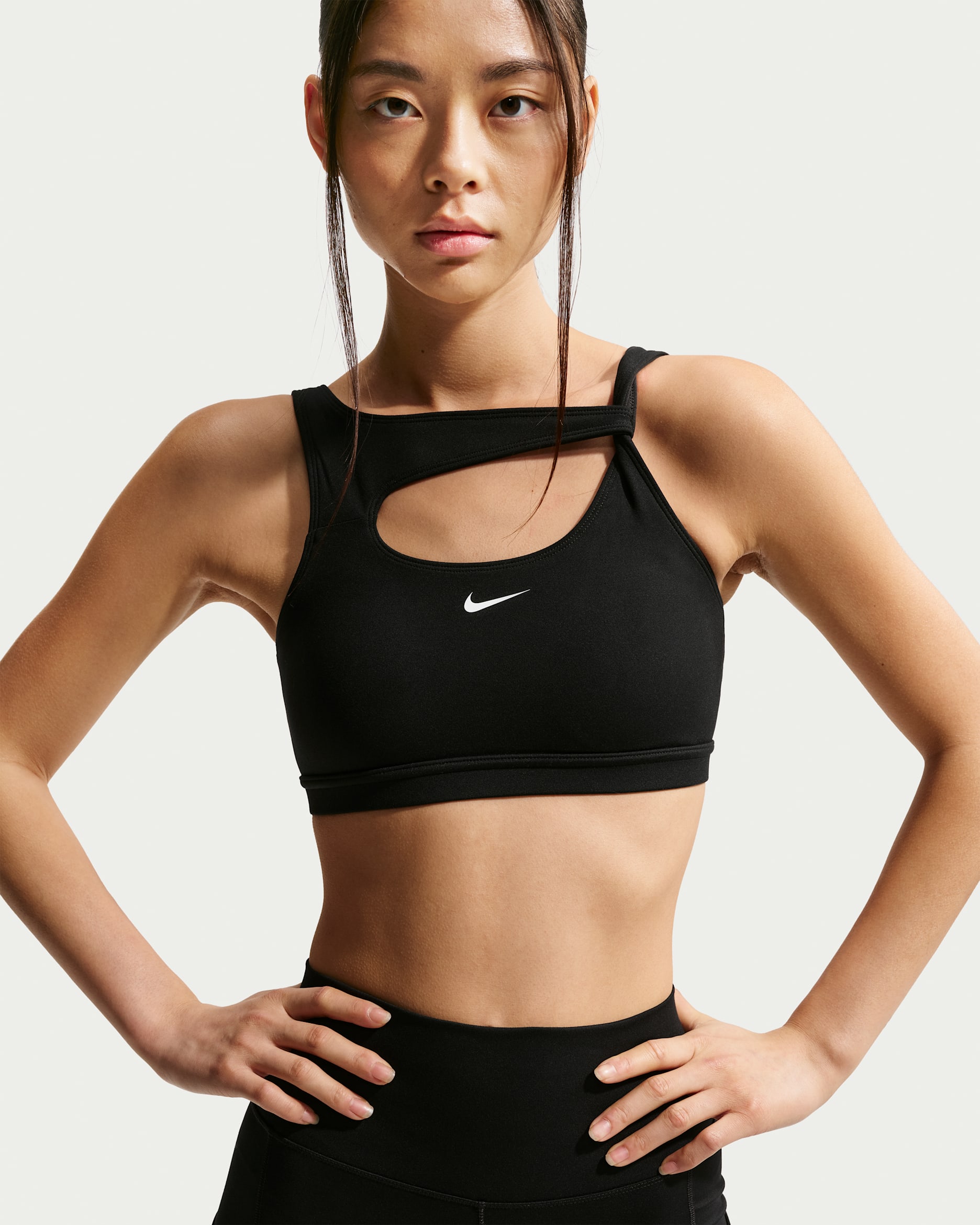 나이키 원 여성 미디엄 서포트 패드 스포츠 브라 - 블랙/화이트