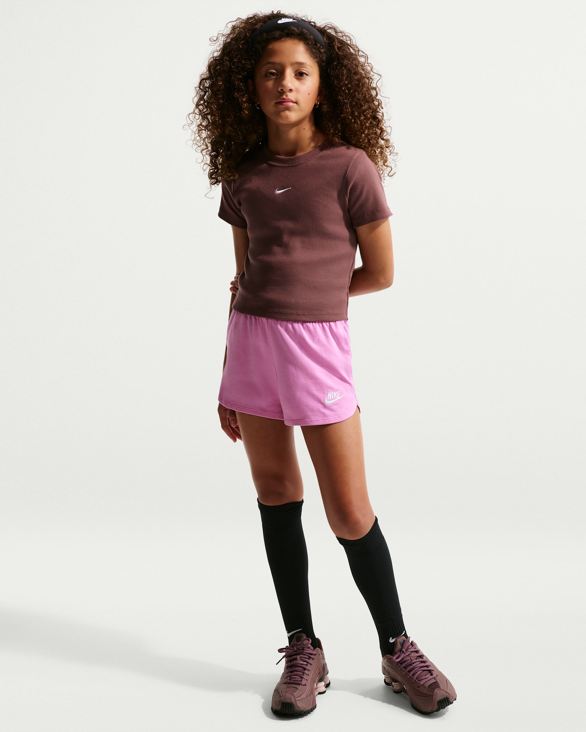 Nike Sportswear Older Kids' (Girls') Jersey Shorts - Light Magenta/White