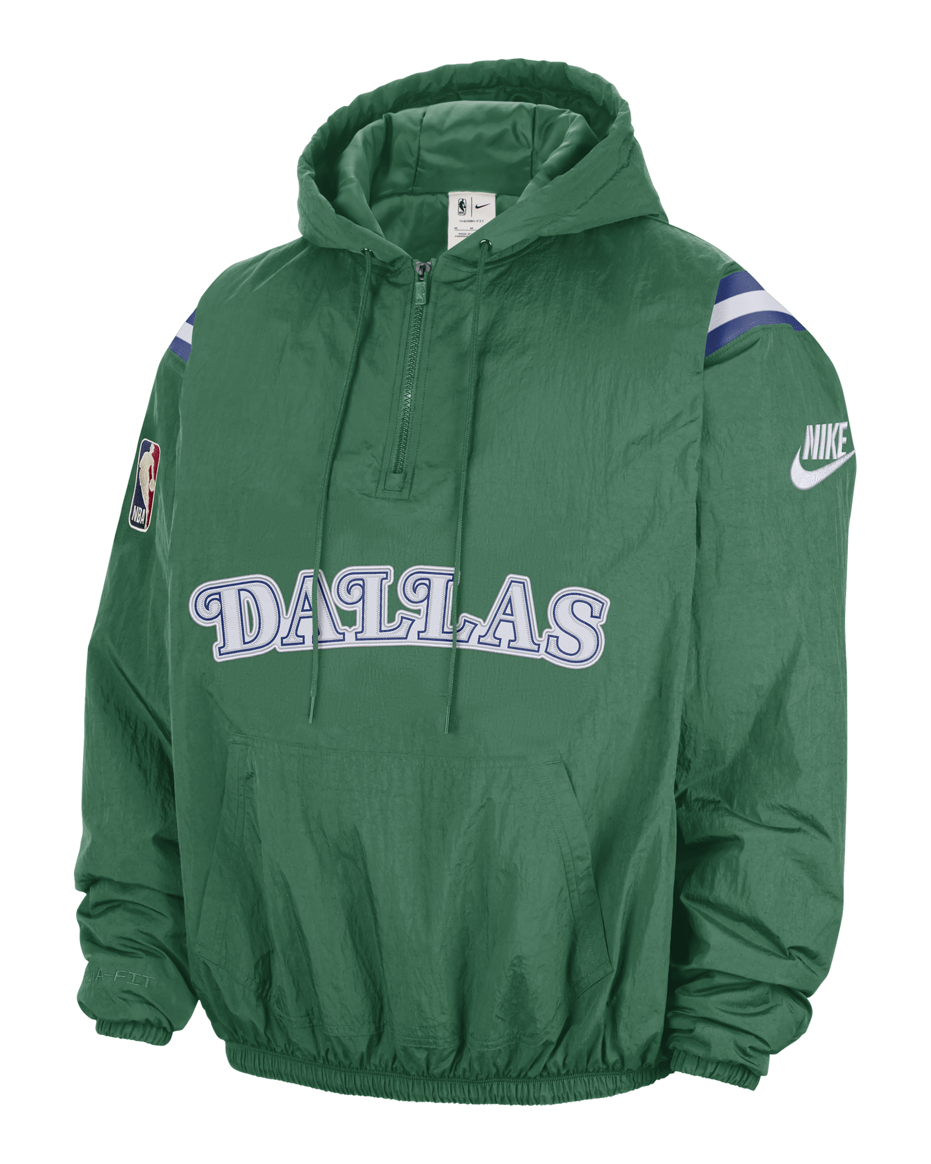 Dallas Mavericks Hardwood Clasics Men's Nike Therma-FIT NBA 1/2-Zip Hoodie - Clover/Black