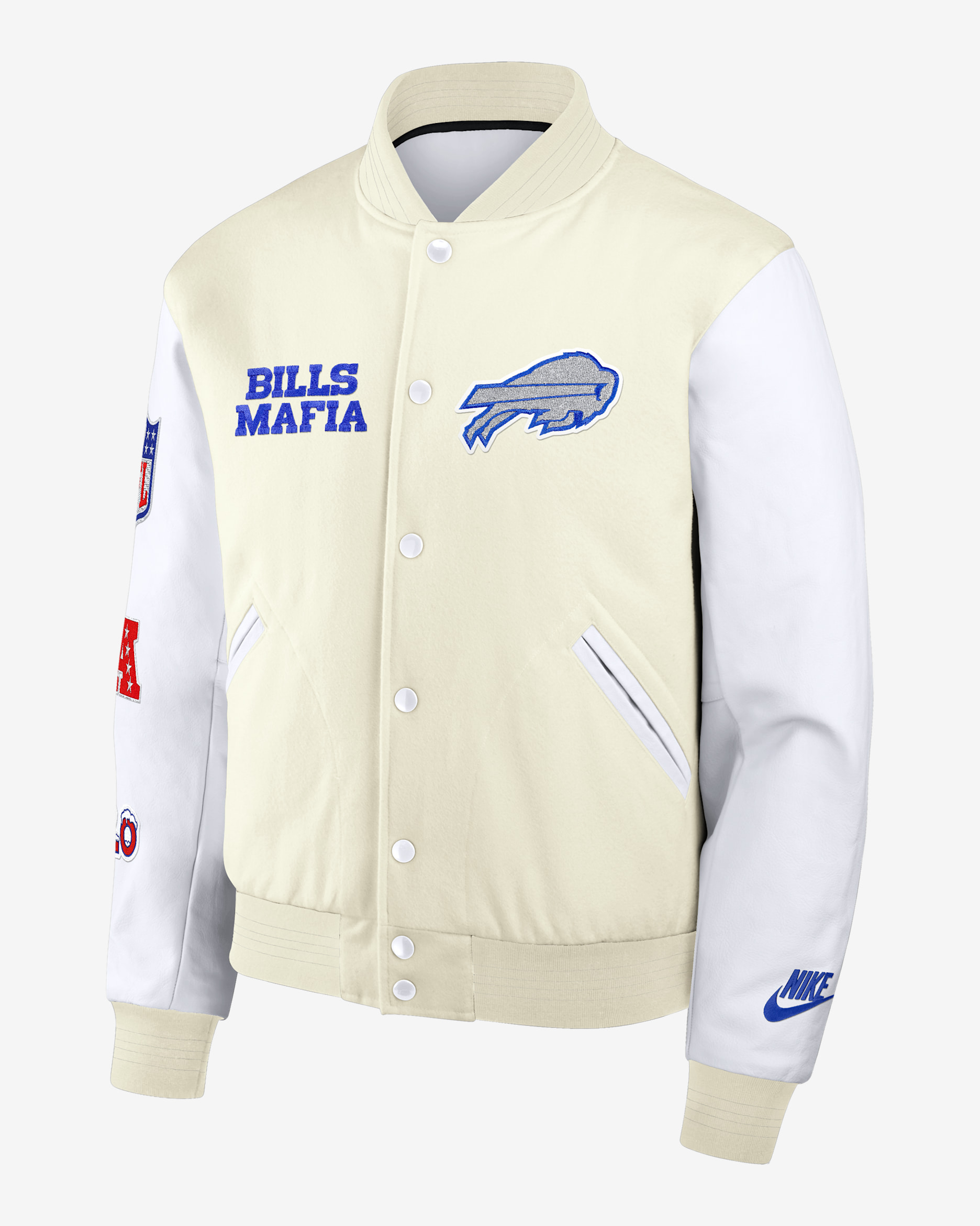 Buffalo Bills Rivalries Collection Men's Nike NFL Full-Snap Varsity Jacket - Cream