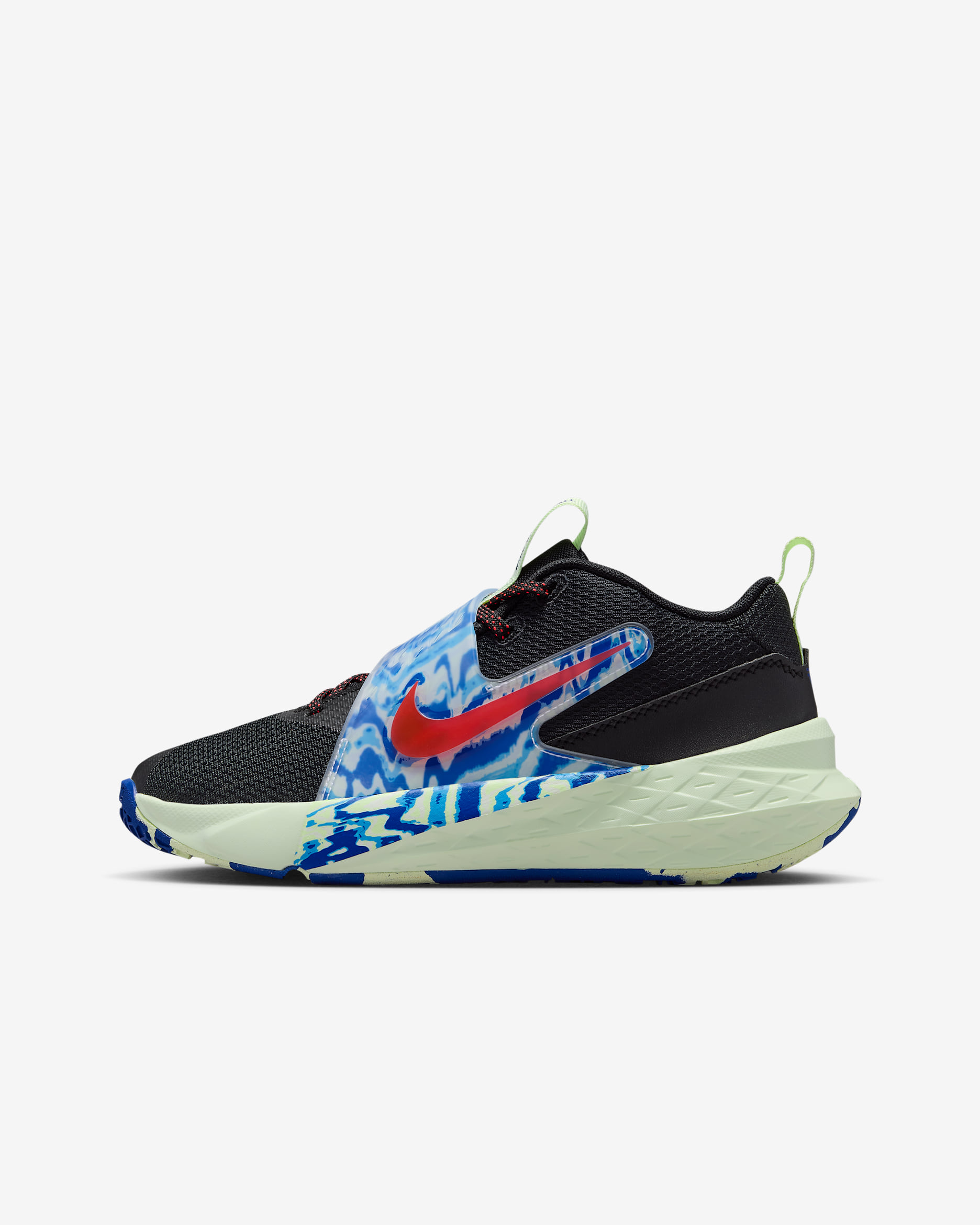 Nike Team Hustle D 12 Big Kids' Basketball Shoes - Black/Game Royal/Volt Tint/Bright Crimson