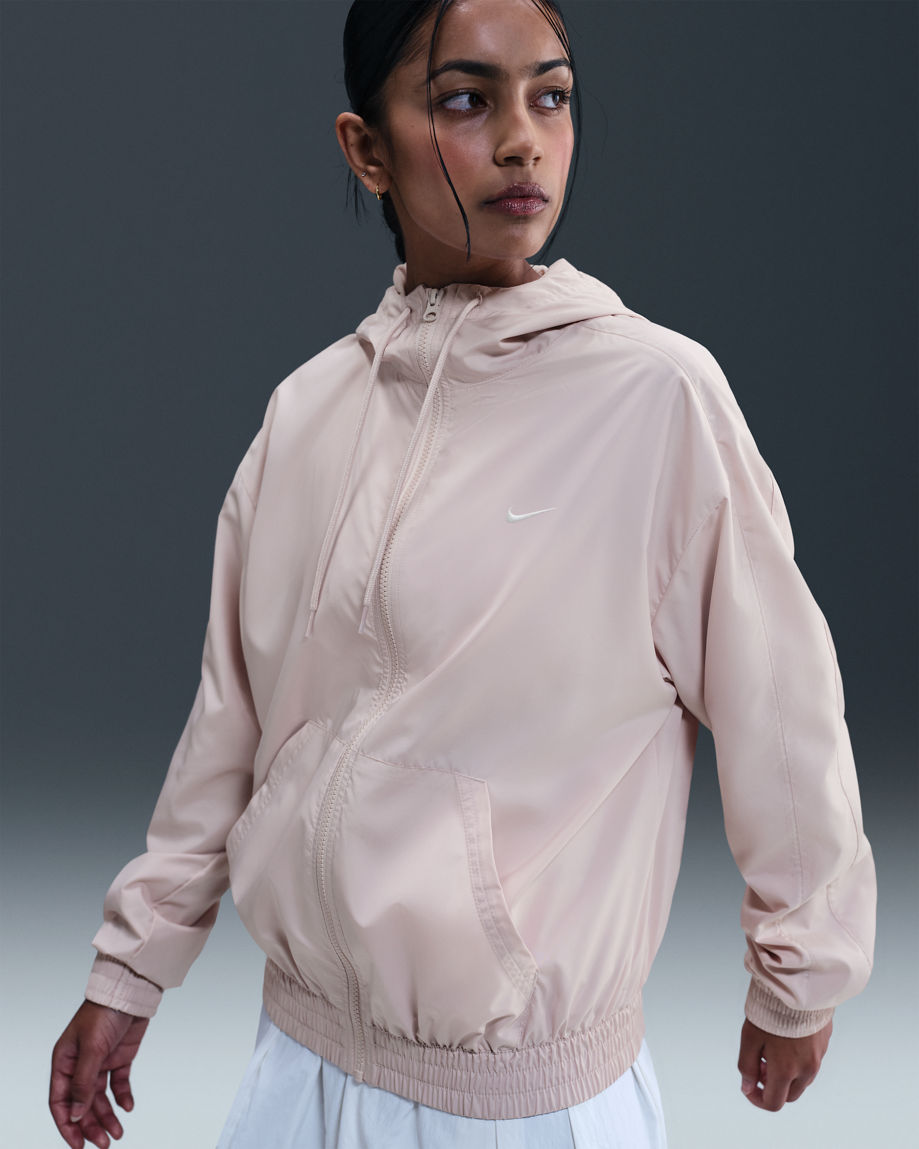 Nike Sportswear Classic Wovens Women's Loose UV Hooded Jacket - Silt Red/Sail