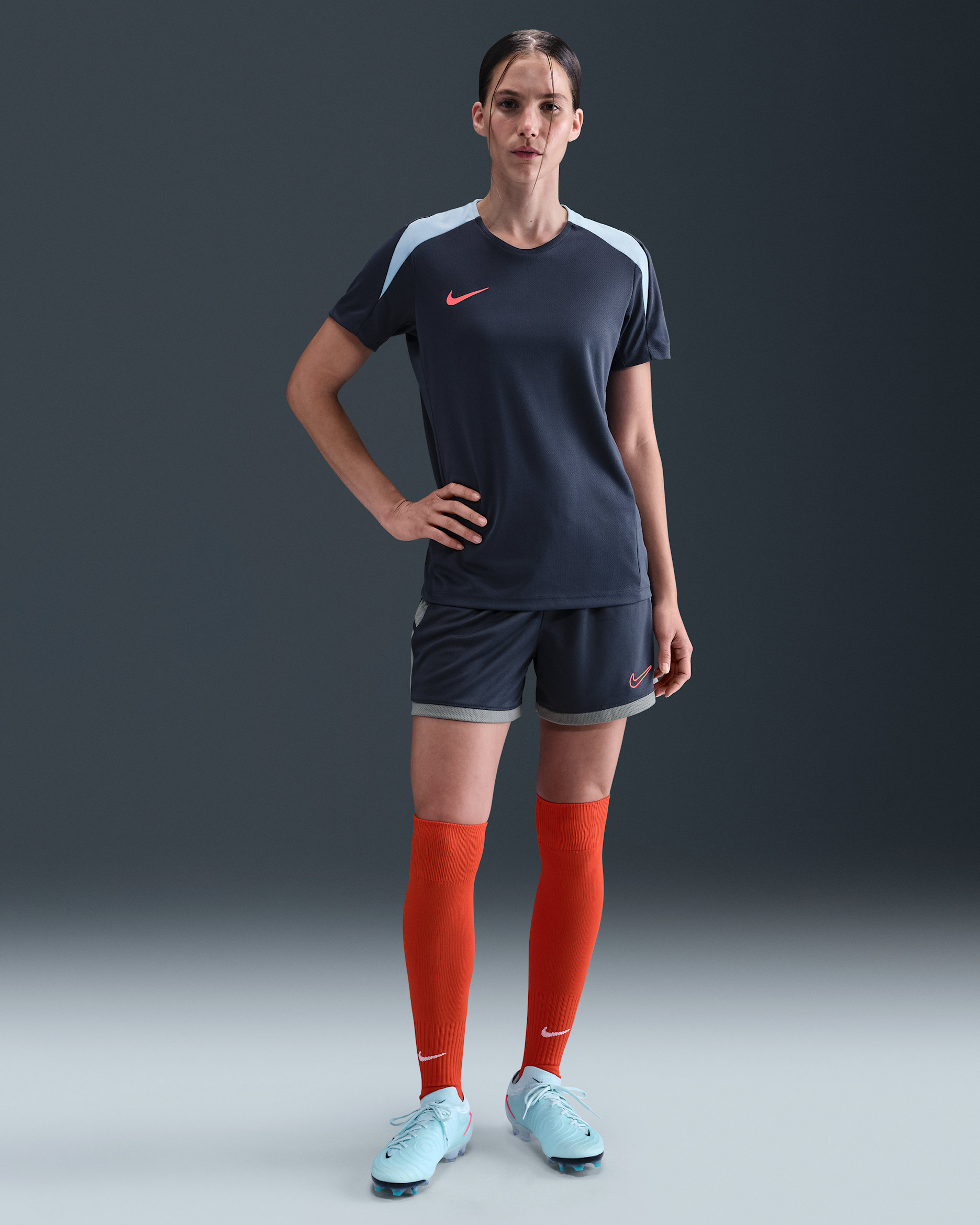 Nike Academy Women's Dri-FIT 4" Soccer Shorts - Thunder Blue/Cool Grey/Bright Crimson