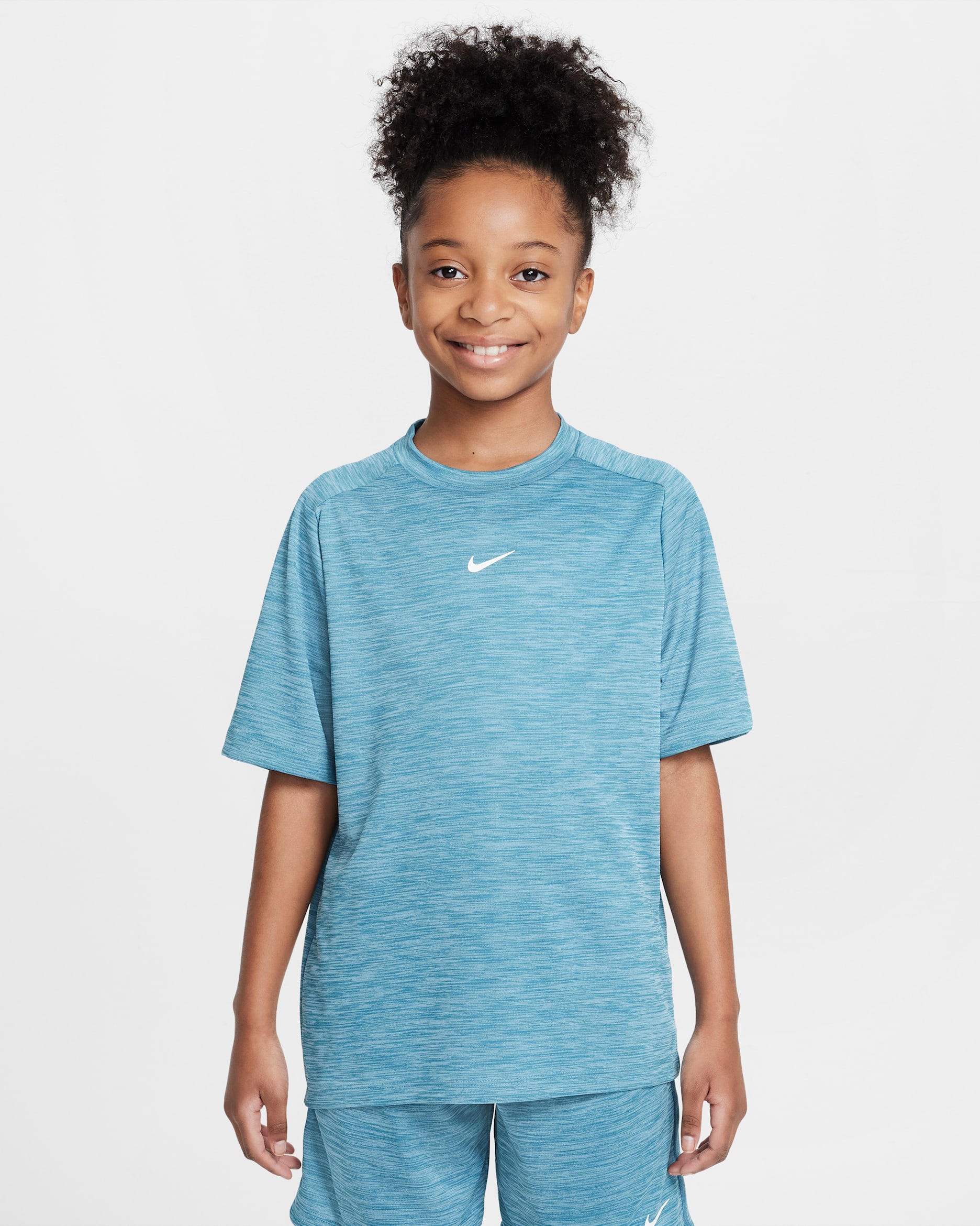 Playera de manga corta Dri-FIT para niños talla grande Nike Multi - Azul humeante/Azul militar claro/Blanco
