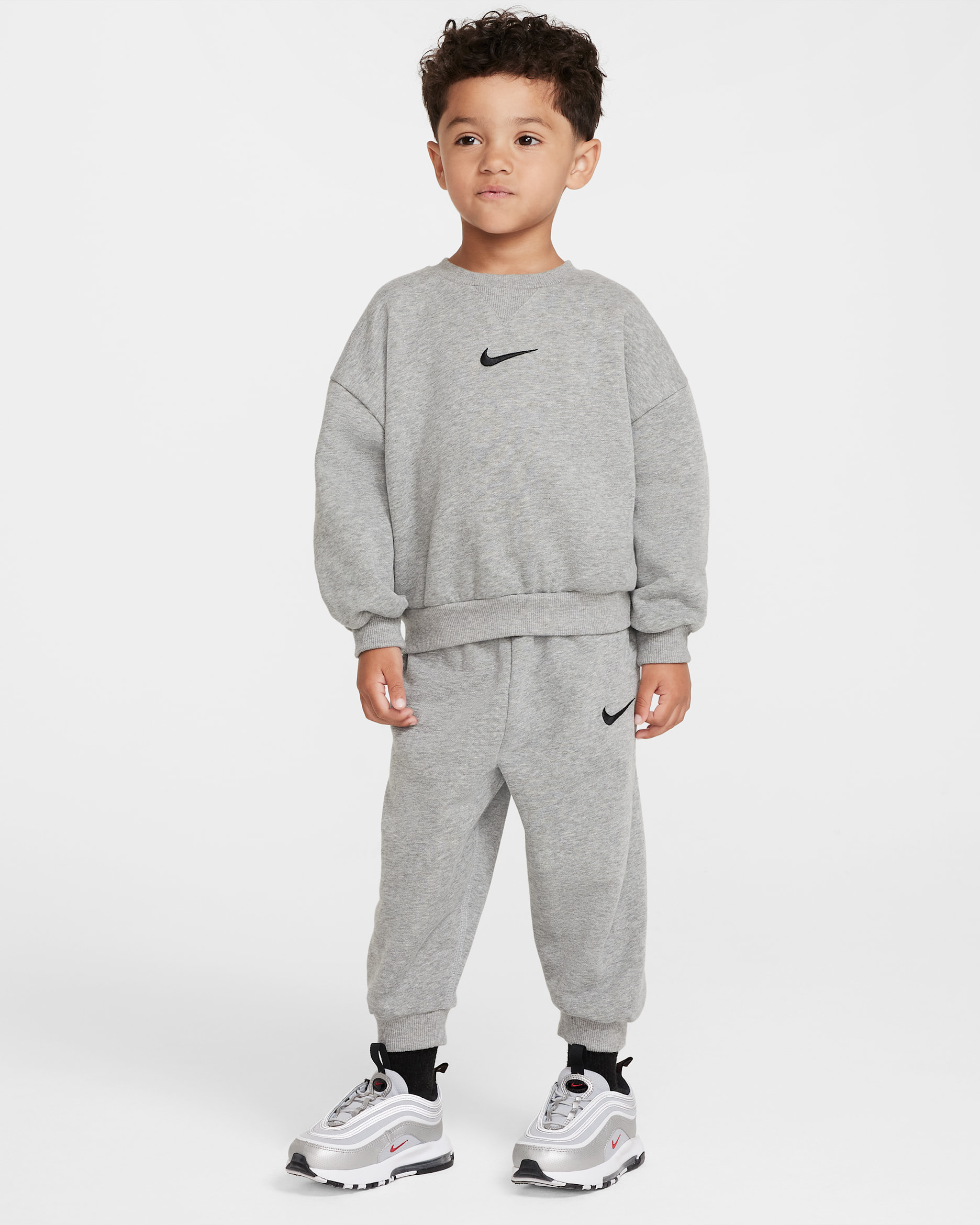 나이키 에센셜 베이비 투피스 플리스 크루 세트 - 다크 그레이 헤더
