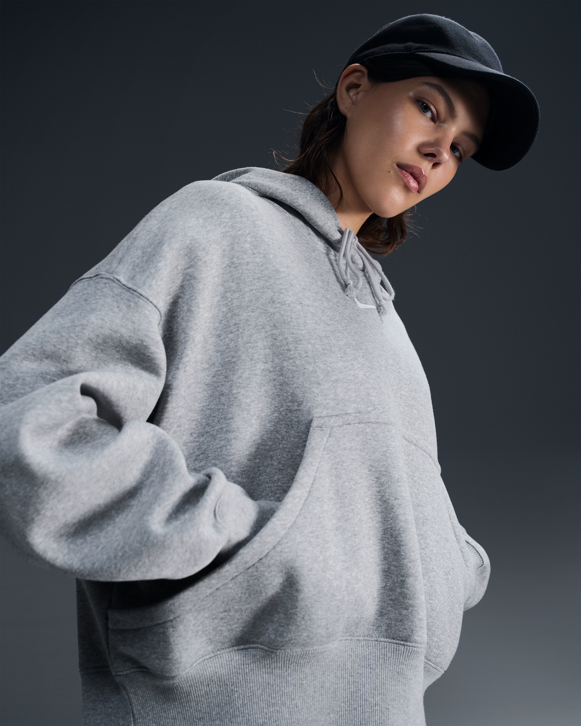 Sudadera con gorro sin cierre de tejido Fleece over-oversized para mujer Nike Sportswear Phoenix - Gris oscuro jaspeado/Vela