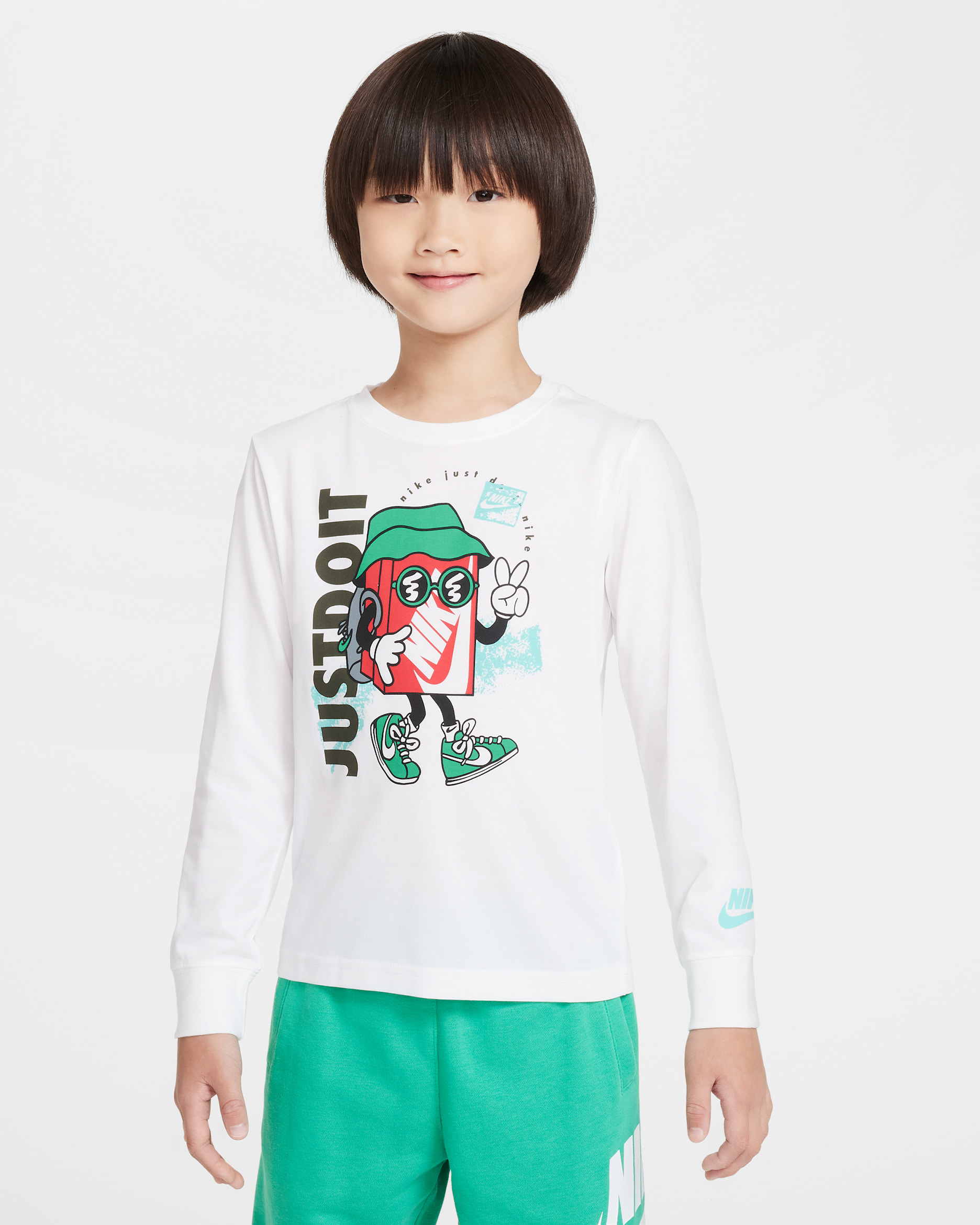 Playera de manga larga Peace de corte cuadrado para niño talla pequeña Nike - Blanco
