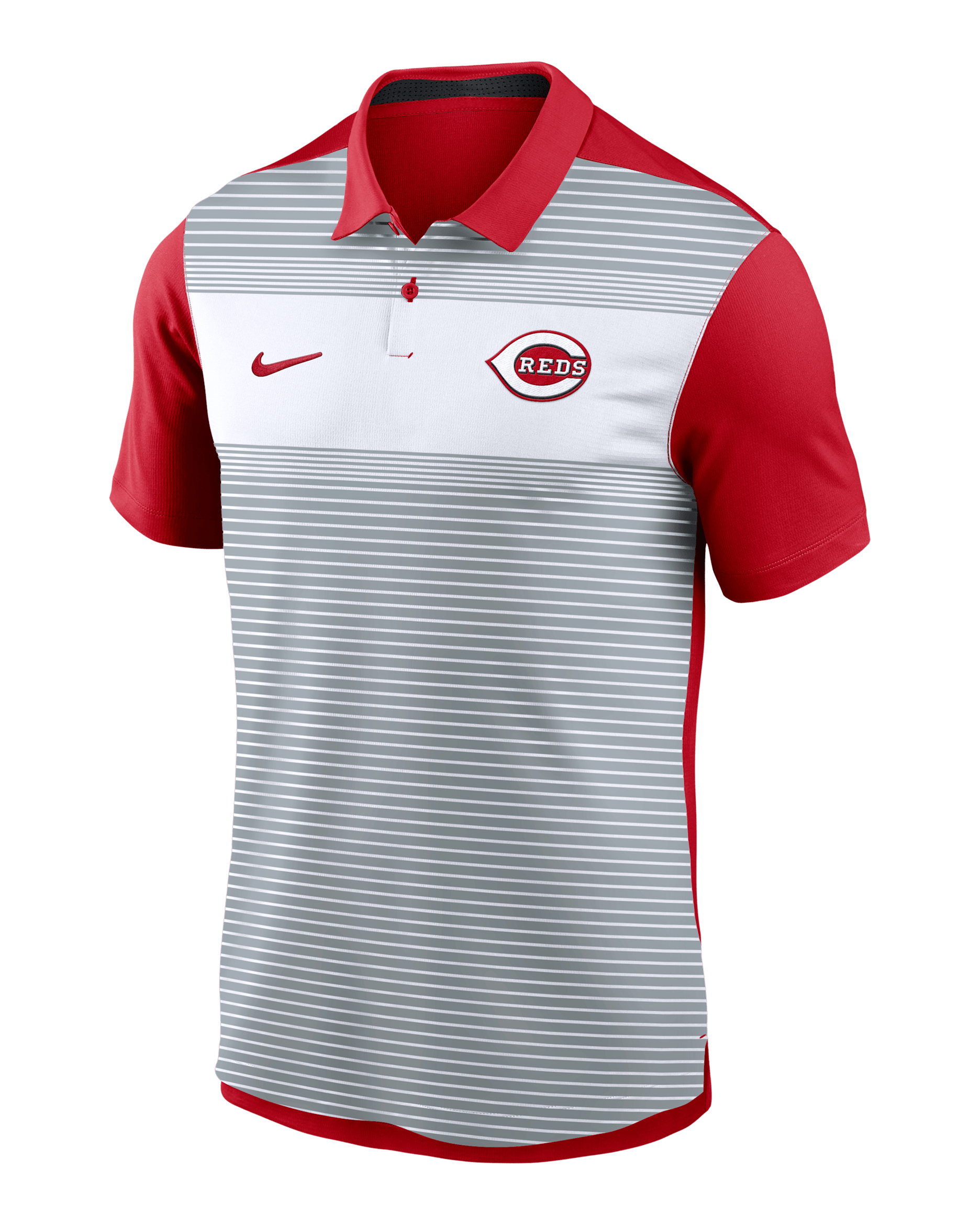 Polo Nike Dri-FIT de la MLB para hombre de los Cincinnati Reds Vapor Polo a rayas - Gris