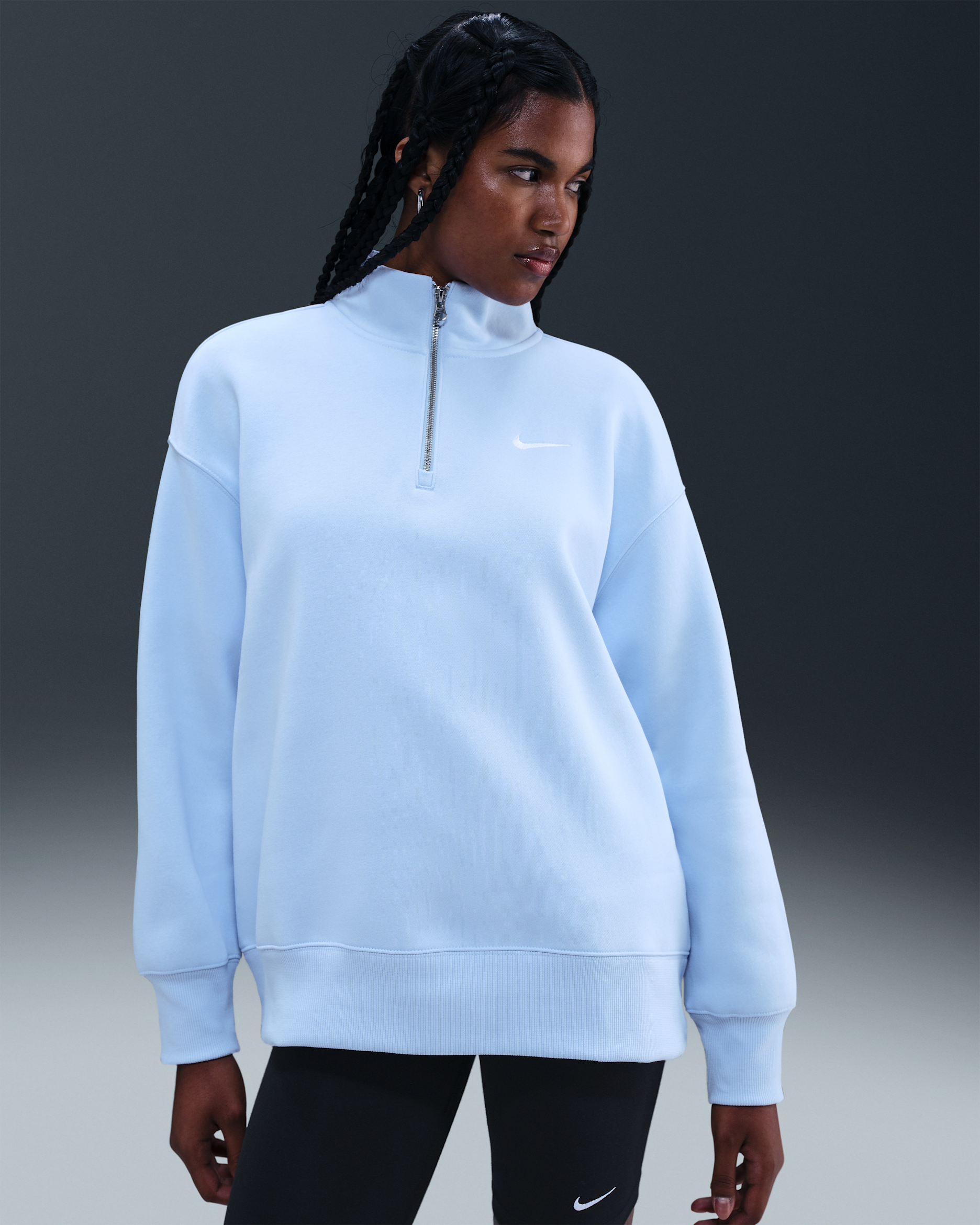 Sudadera oversized con cierre de 1/4 para mujer Nike Sportswear Phoenix Fleece - Azul celestino/Vela