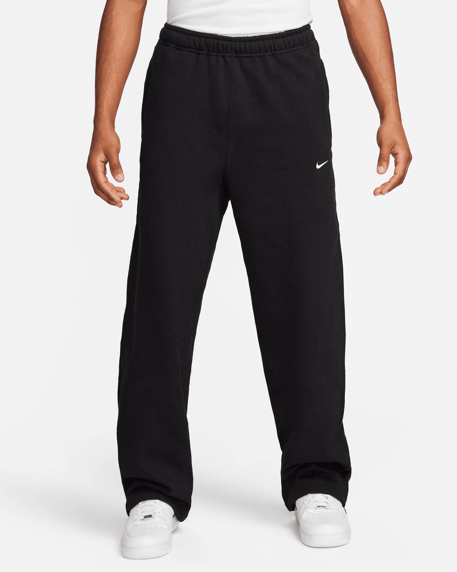 Nike Solo Swoosh Men's Open-Hem Fleece Pants - Black/White