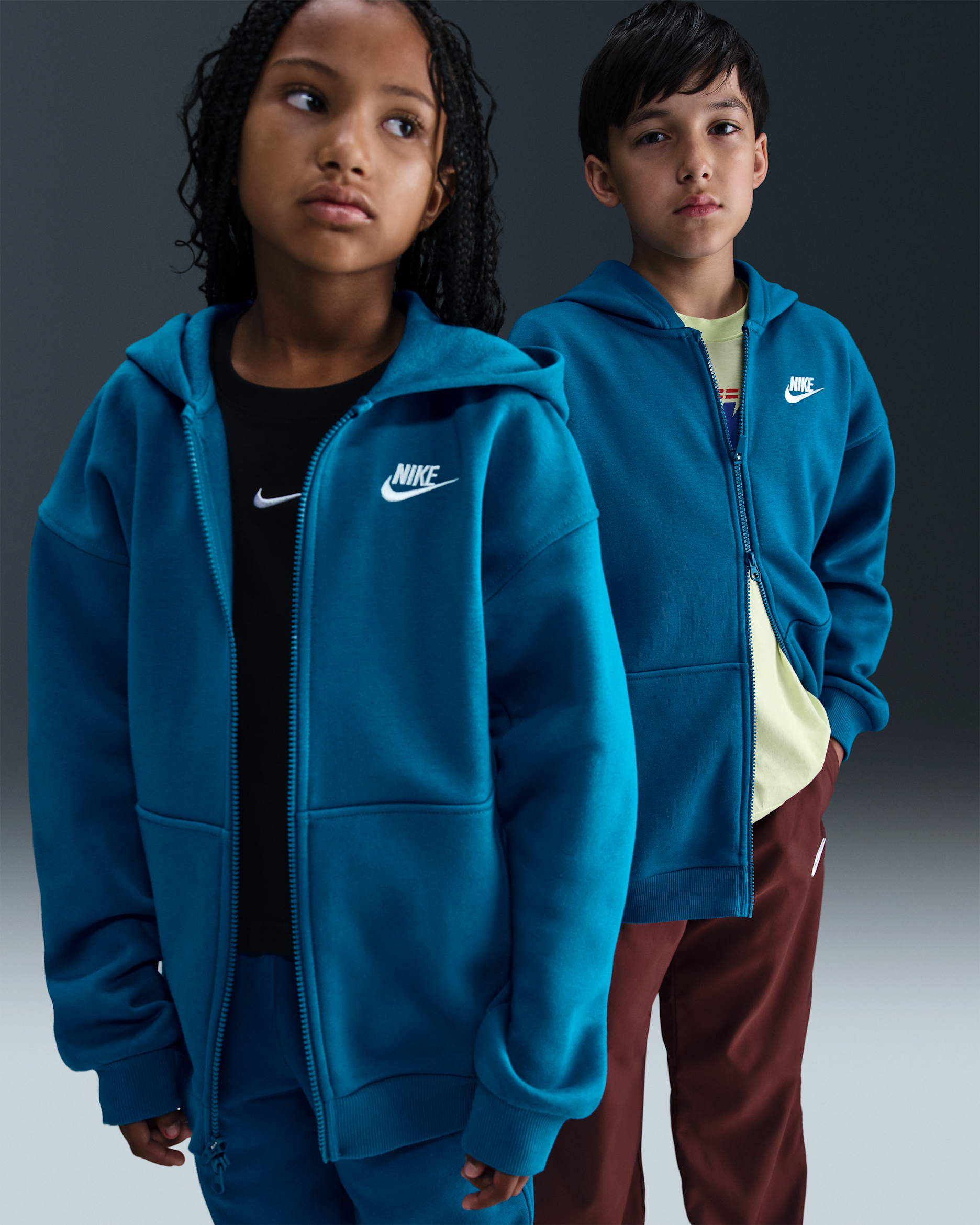 Nike Sportswear Club Fleece Big Kids' Oversized Full-Zip Hoodie - Green Abyss/White