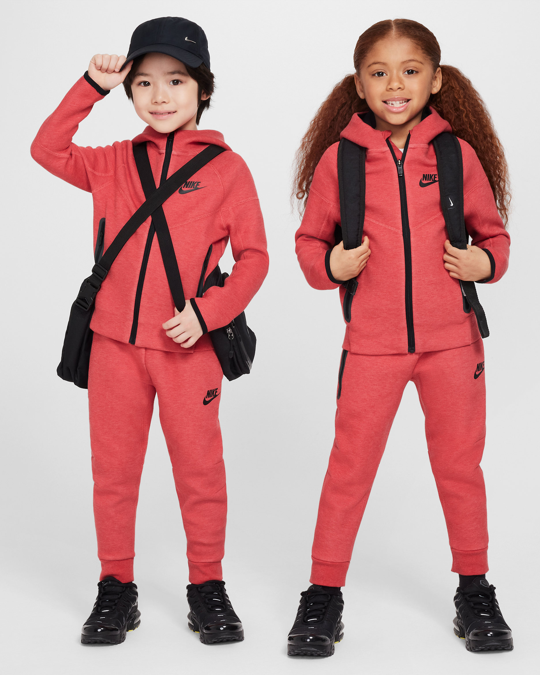 Nike Sportswear Tech Fleece Full-Zip Set Little Kids 2-Piece Hoodie Set - Light University Red Heather