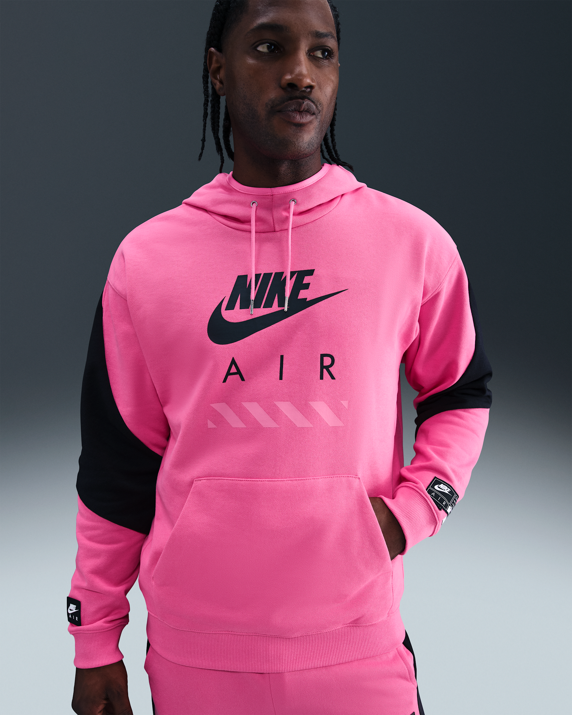 Sudadera con gorro sin cierre de tejido Fleece para hombre Nike Air - Rosa paleta/Negro/Negro