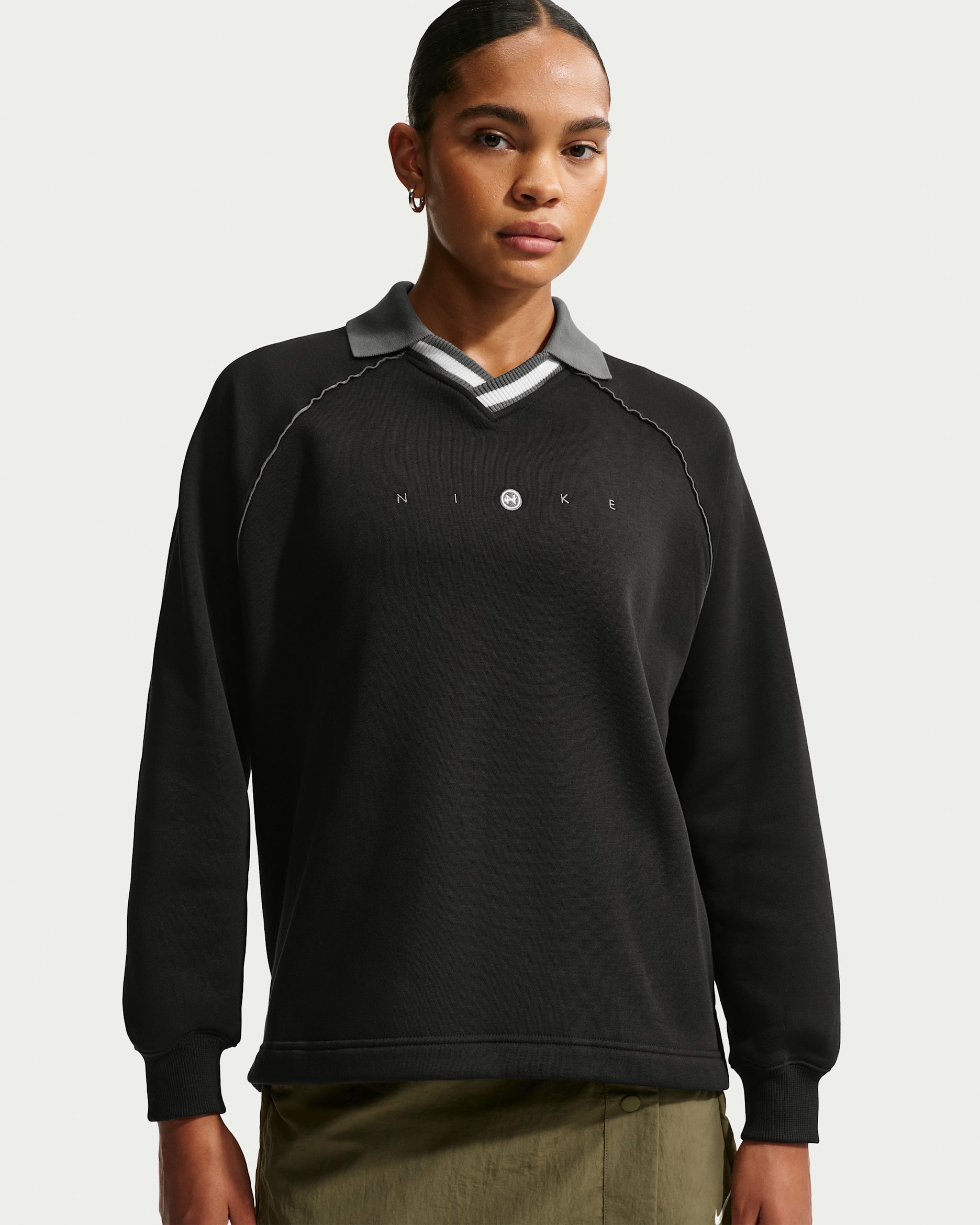 Polo con gráfico oversized para mujer Nike Sportswear Phoenix Fleece - Negro/Gris hierro