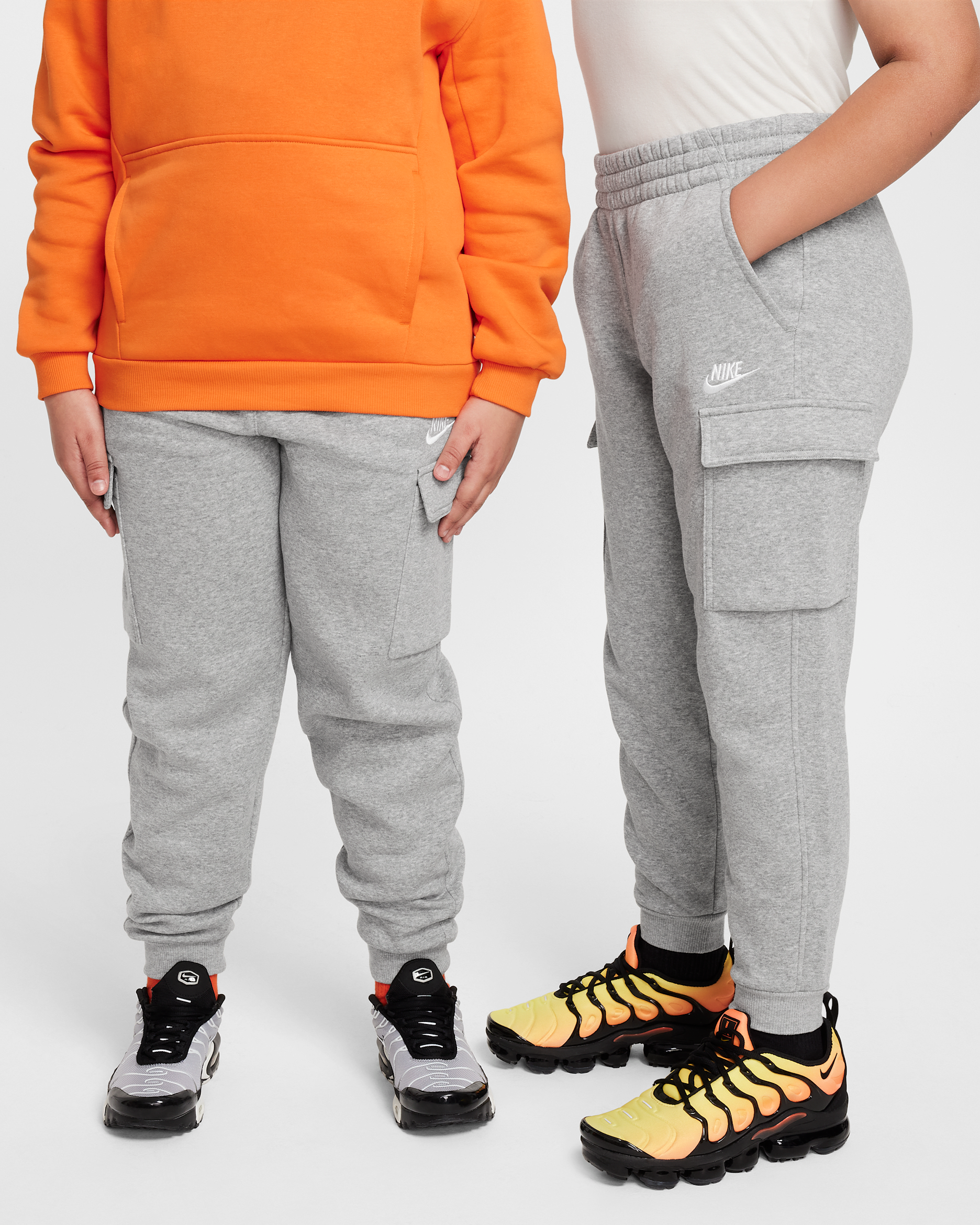 Nike Sportswear Club Fleece Big Kids' Cargo Pants (Extended Size) - Dark Grey Heather/Base Grey/White