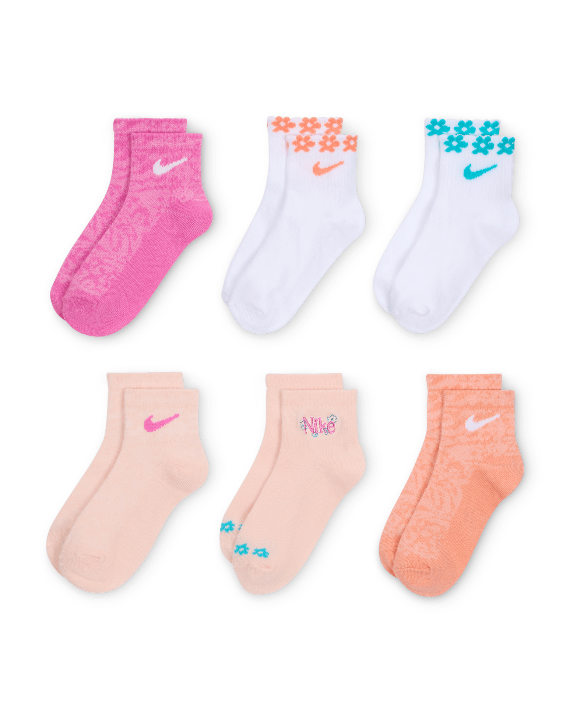 Calcetines al tobillo Wild Flower para niños talla pequeña Nike (6 pares) - Rosa alegre
