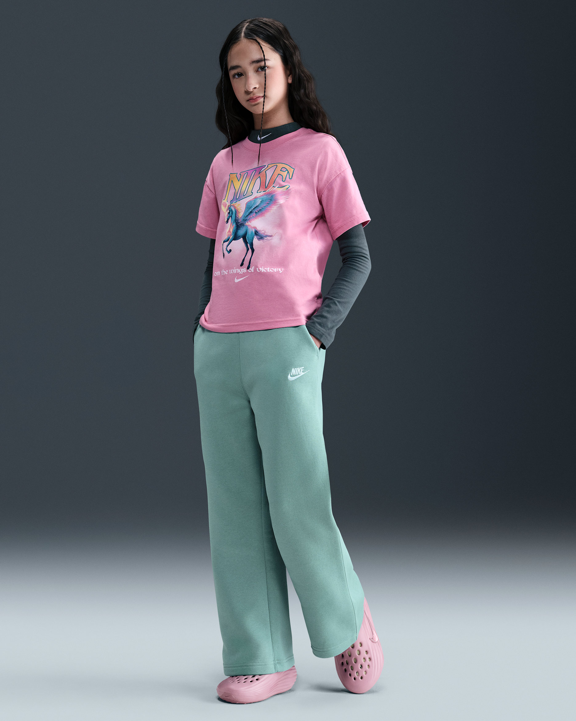 Pants de pierna ancha para niña Nike Sportswear Club Fleece - Cañón/Cañón/Blanco