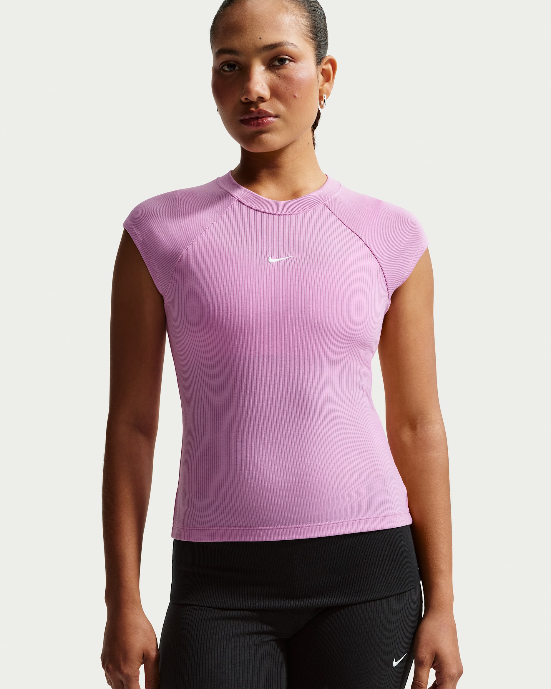 Nike Sportswear Chill Knit Women's Tight Short-Sleeve Ribbed Top - Light Magenta/Sail