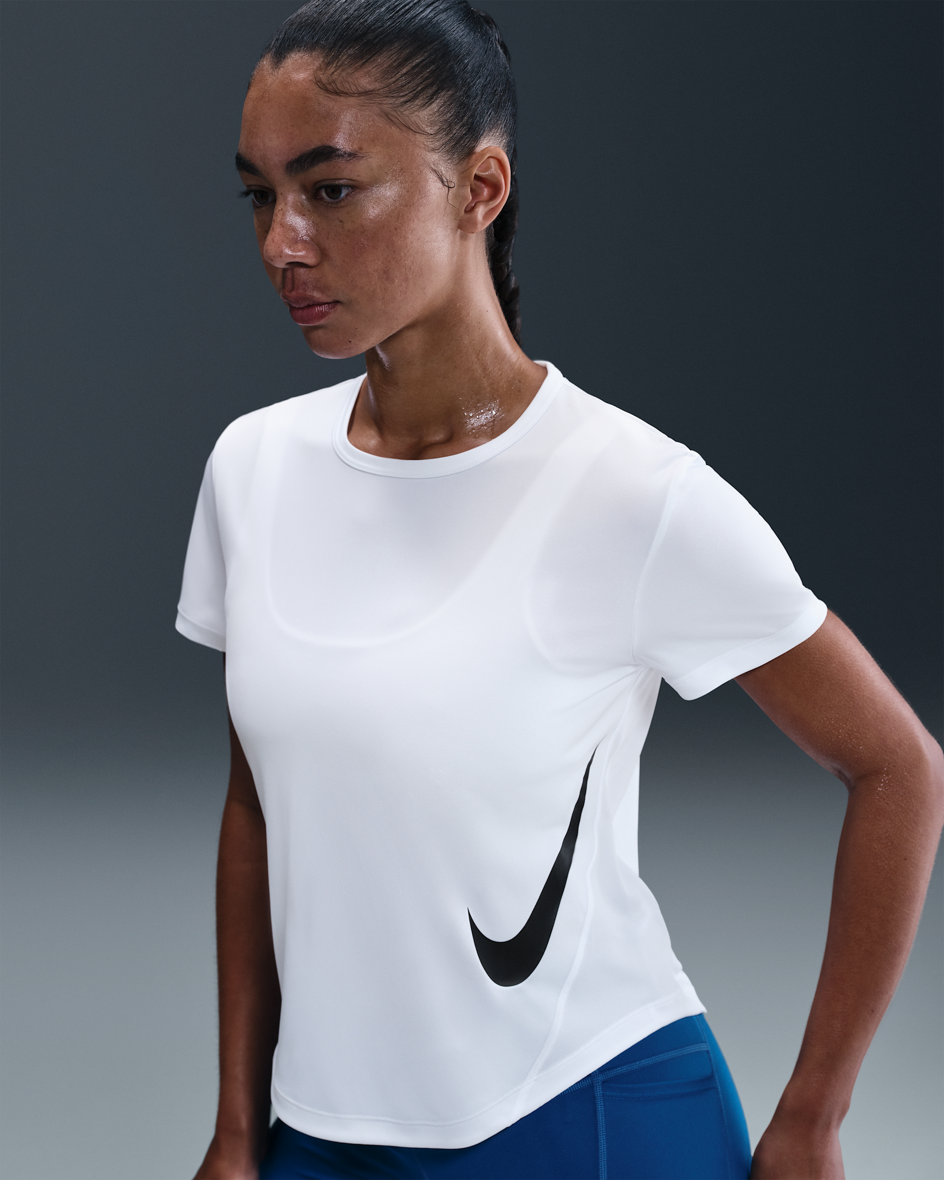 Nike Tempo Swoosh Run Women's Dri-FIT Short-Sleeve Running Top - White/Black