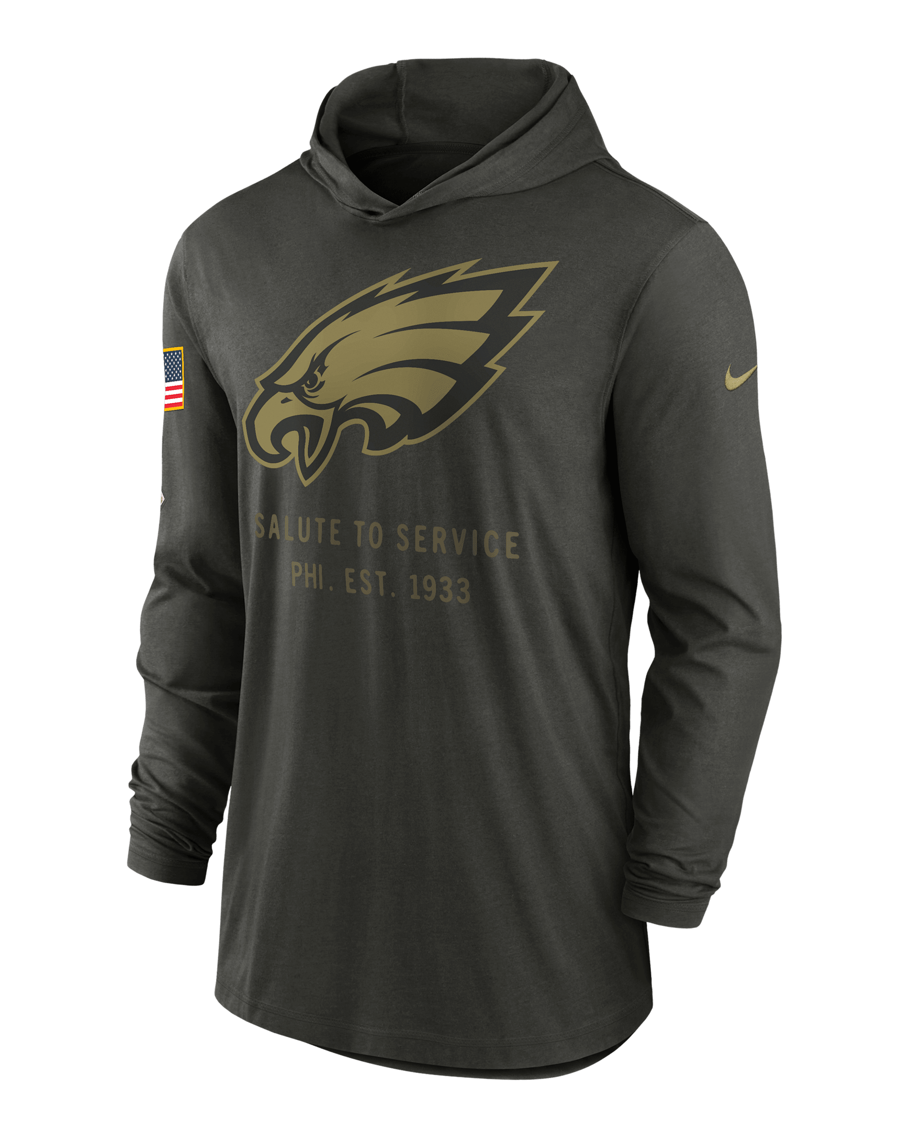 Philadelphia Eagles Salute to Service Sideline Men’s Nike Dri-FIT NFL Long-Sleeve Hooded Top - Sequoia