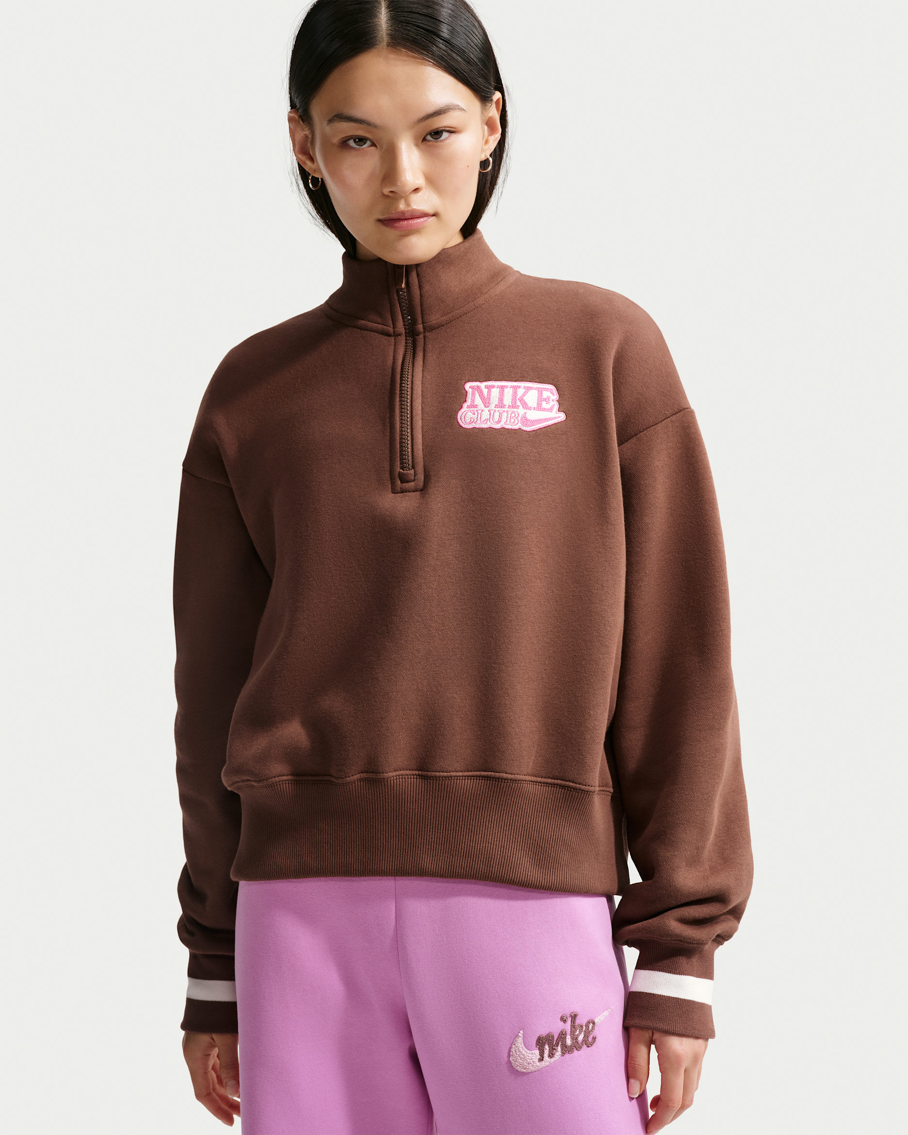 Fleecetröja Nike Sportswear med kvartslång dragkedja i oversize-modell för kvinnor - Fauna Brown