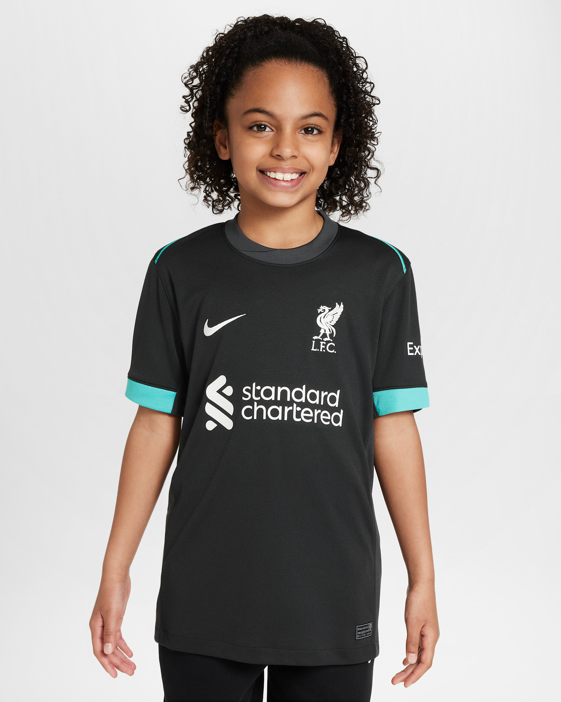 Replika venkovního fotbalového dresu Nike Dri-FIT Liverpool FC Stadium 2024/25 pro větší děti - Černá/Anthracite/Washed Teal/Sail