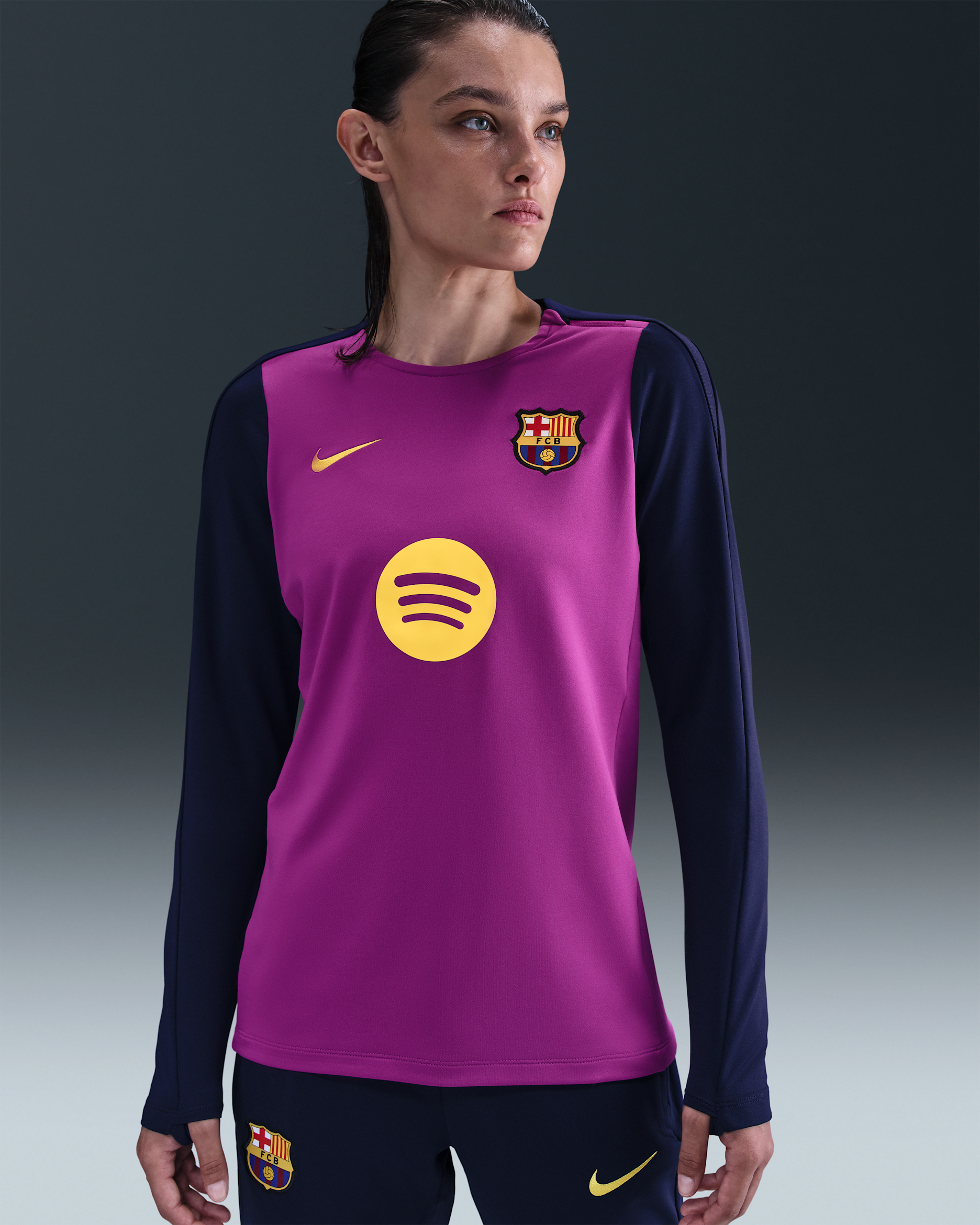 F.C. Barcelona Strike Women's Nike Dri-FIT Football Crew-Neck Knit Top - Vivid Purple/Imperial Purple/Imperial Purple/Midwest Gold