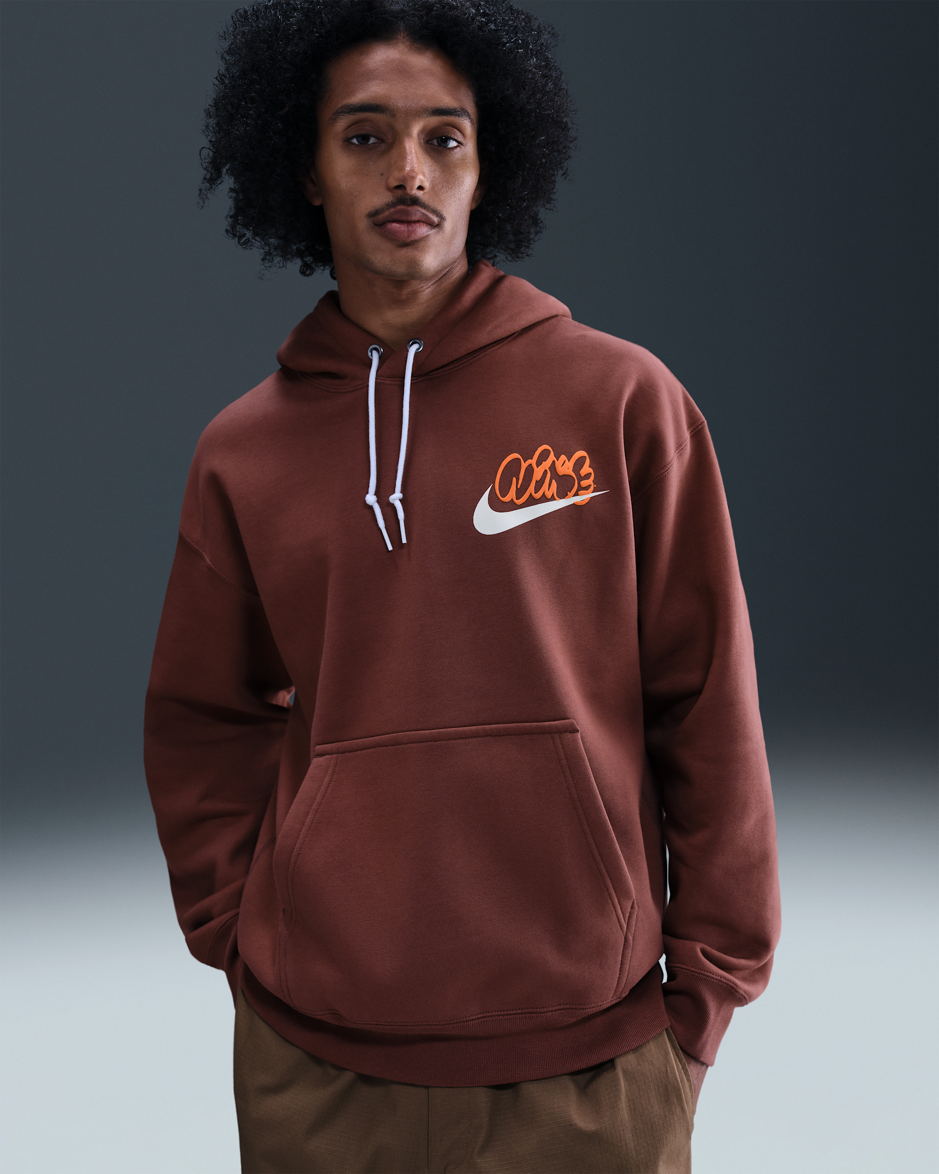 Nike Solo Swoosh Men's Fleece Hoodie - Red Sepia