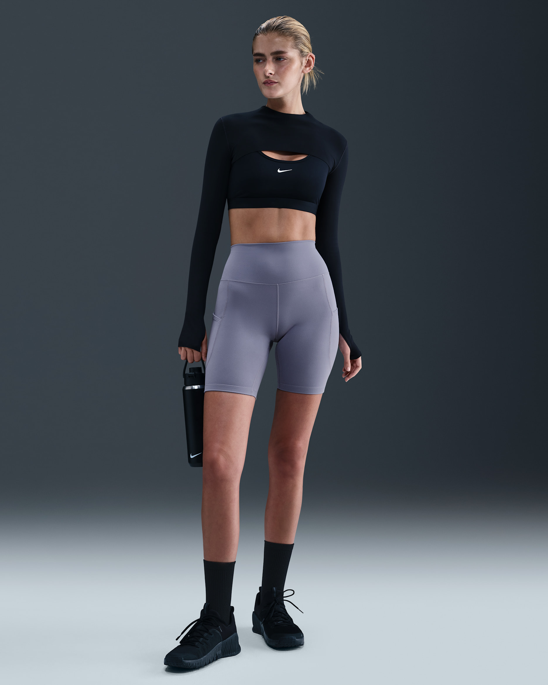 Shorts de ciclismo con bolsillos de tiro alto de 20 cm para mujer Nike One - Índigo mundial