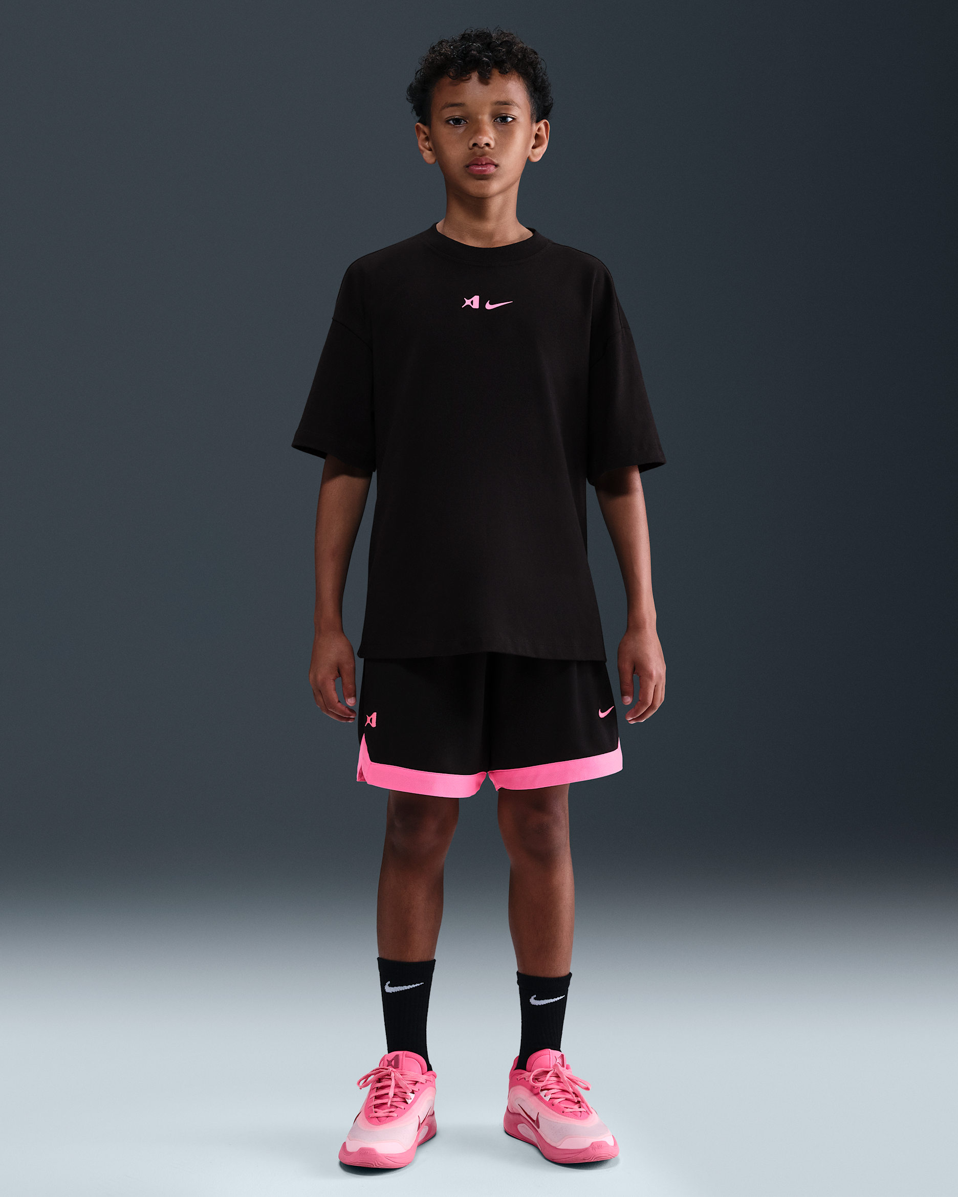 A'ja Wilson Big Kids' Dri-FIT Basketball Shorts - Black/Laser Pink