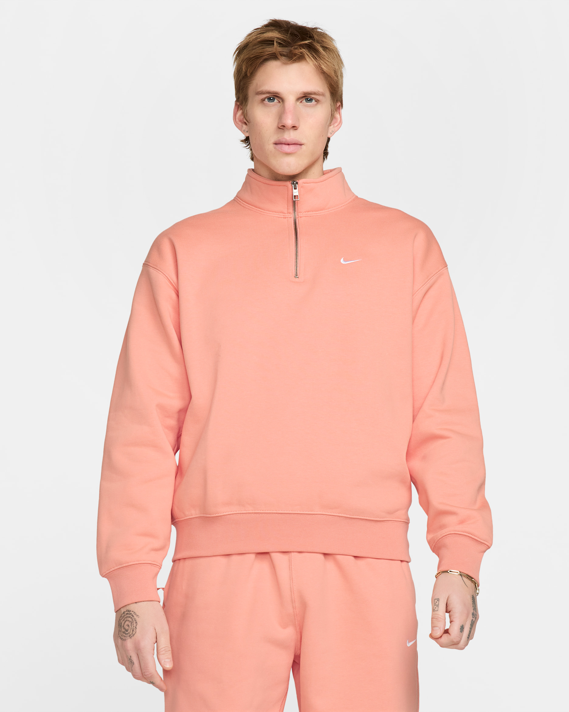 Nike Solo Swoosh Men's 1/4-Zip Top - Apricot Agate/White