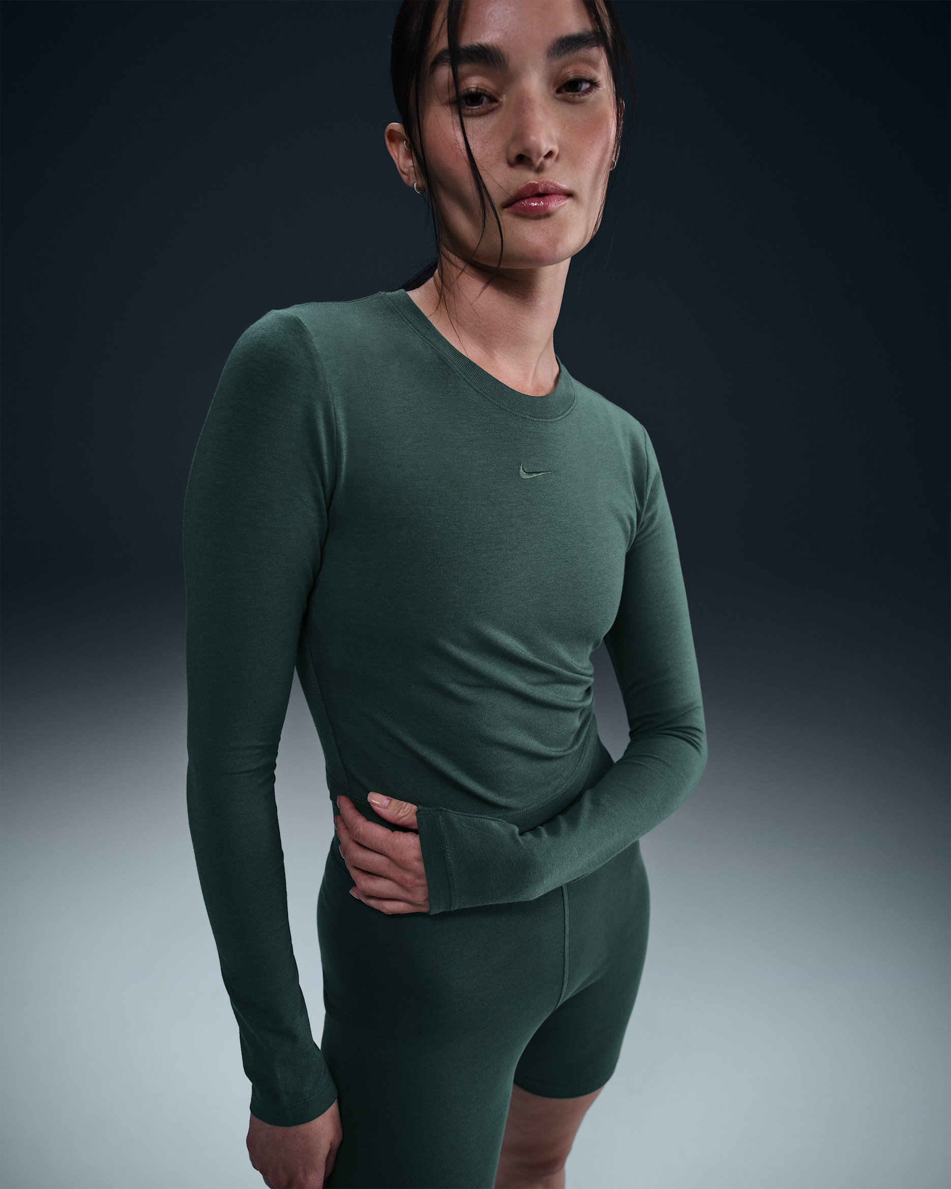 Nike Sportswear Chill Knit 女款合身長袖短版上衣 - Vintage Green/Vintage Green