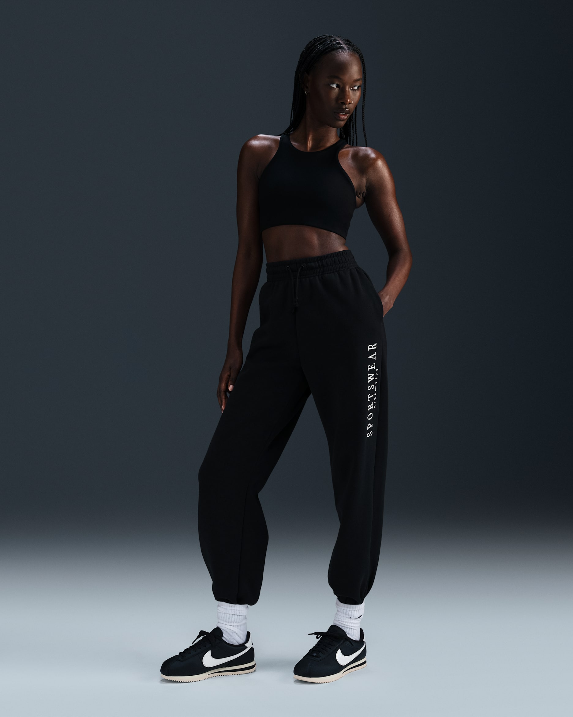 Nike Sportswear Phoenix Fleece Women's High-Waisted Oversized Sweatpants - Black/White
