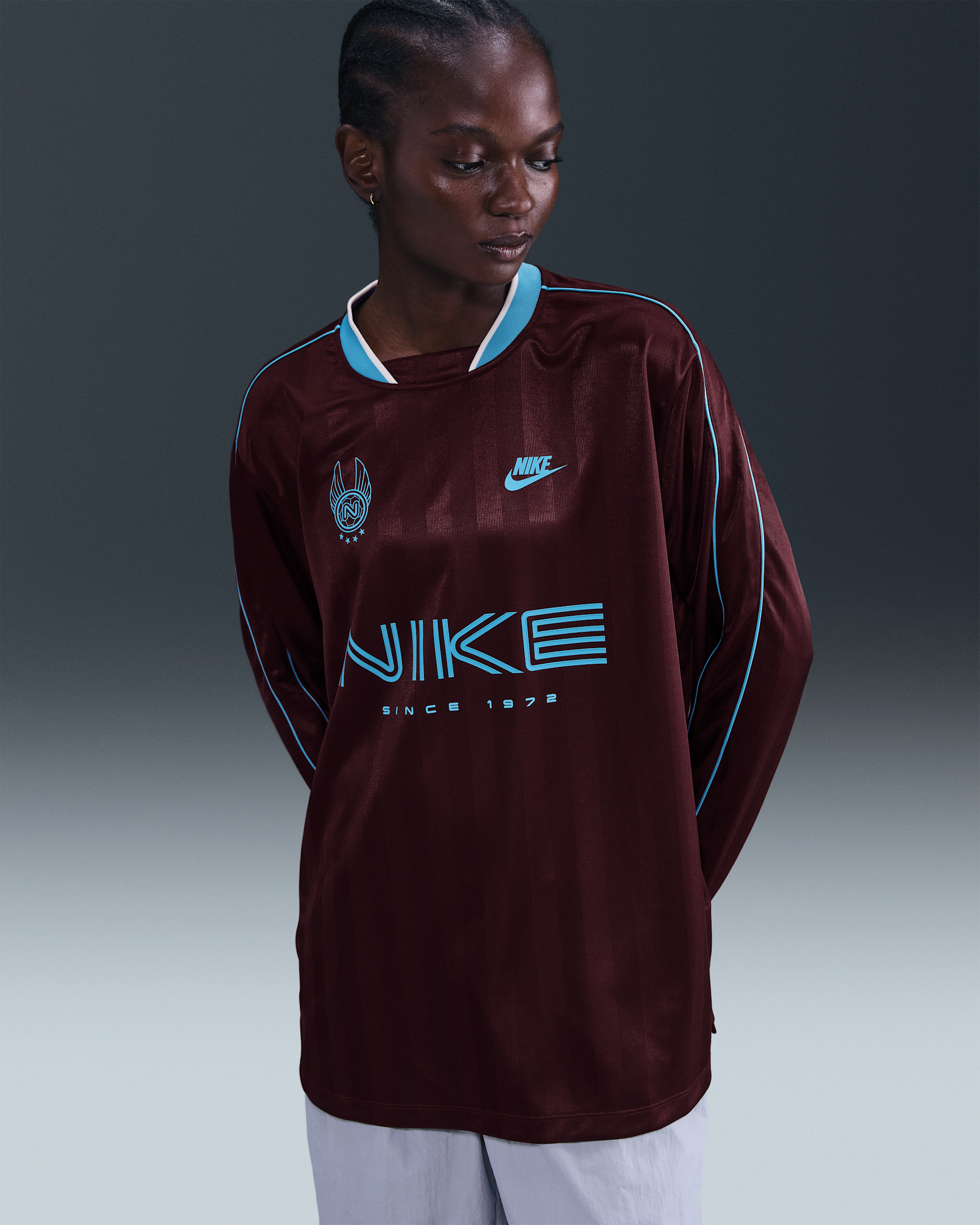 Nike Sportswear Women's Long-Sleeve Jersey Top - Burgundy Crush/Baltic Blue