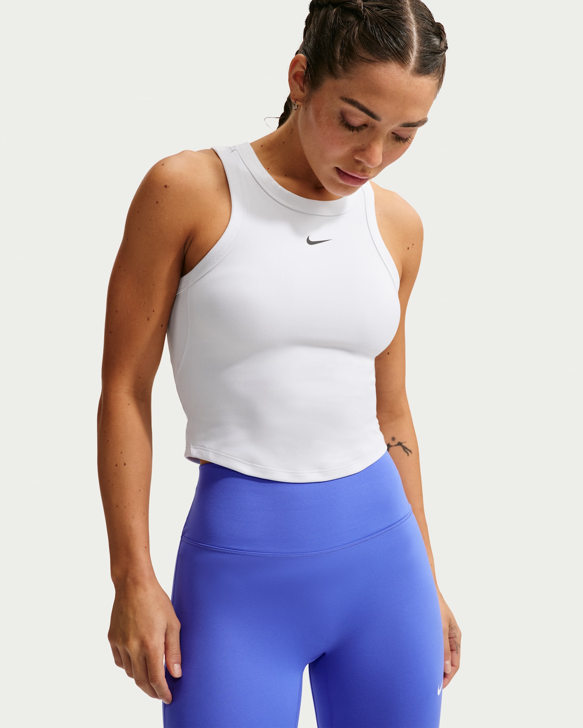 Nike One Fitted Women's Dri-FIT Cropped Tank Top - White/Black